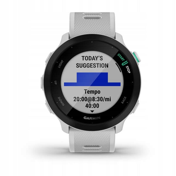 Garmin Forerunner 55 white. Menu in Polish. Kind smartwatch