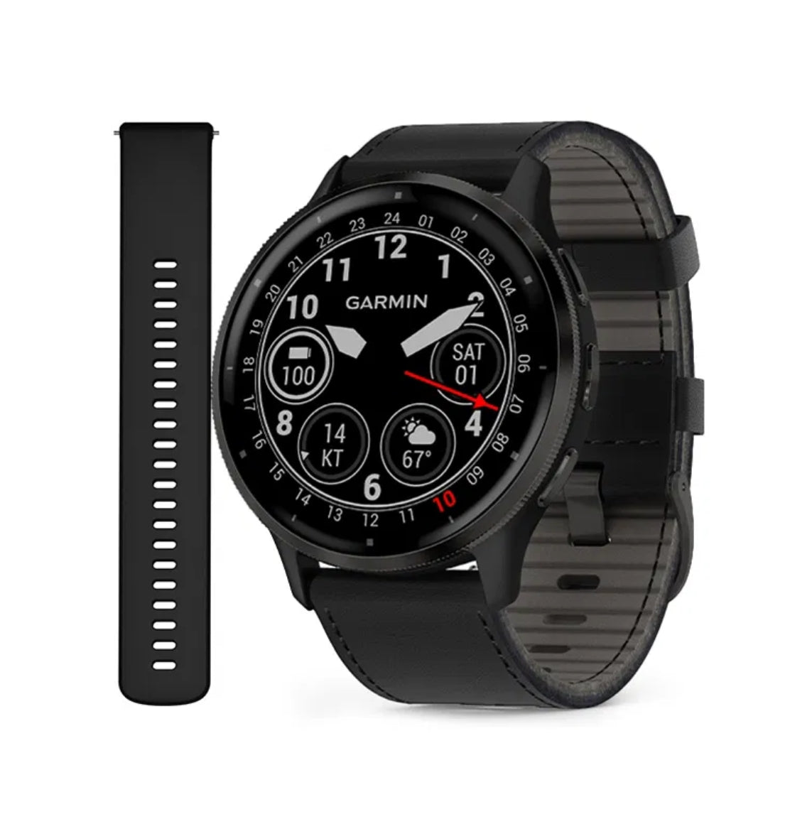 Garmin Venu 3 Slate with black leather strap