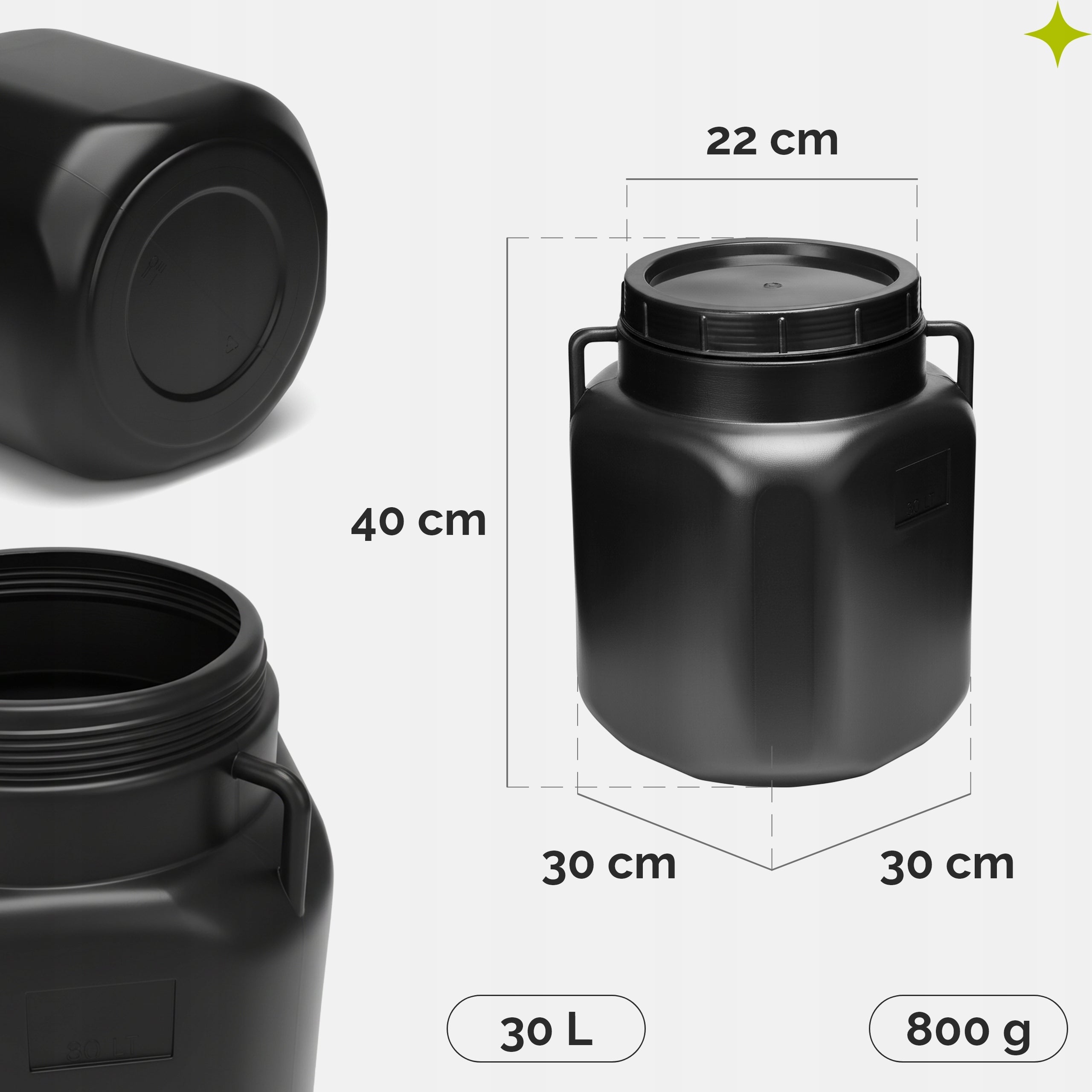 Garronda Fermentation pickling barrel 30L square GD-0088 Black Manufacturer code GD-STE-BarrelP-B30P-Black-30