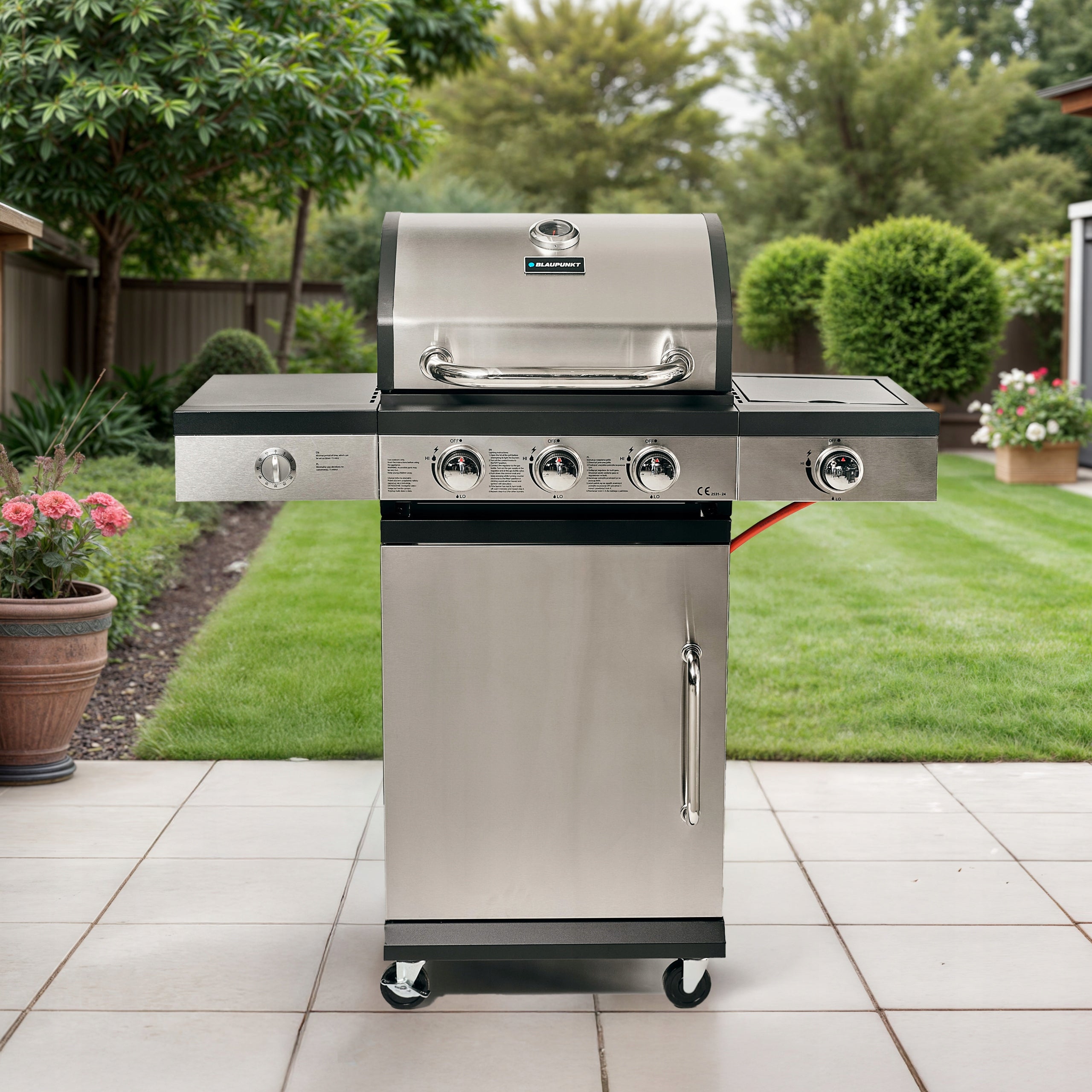 Gas Grill Burners 3+1 Cast Iron Grate 9,3 kW Cover Blaupunkt GG301 Manufacturer code GG301