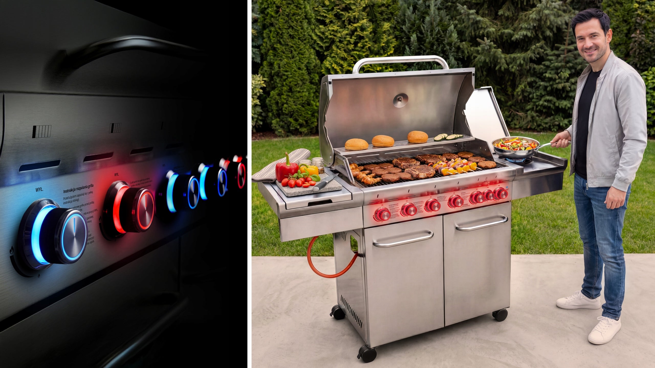 Gas Grill Garden CAST IRON Stainless Steel 6+1 Yoer 22,05 kW + Cylinder Cabinet Brand Yoer