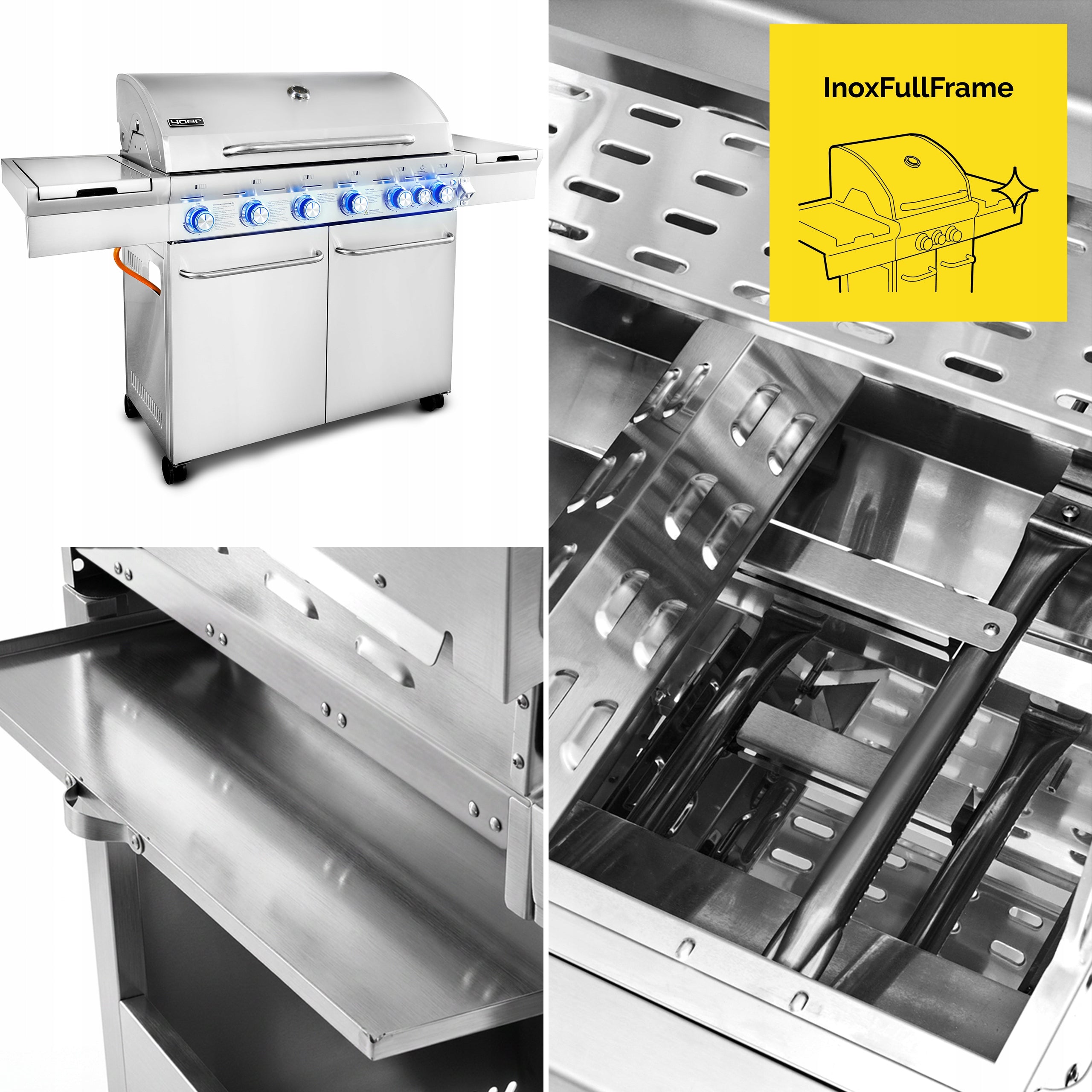 Gas Grill Garden CAST IRON Stainless Steel 6+1 Yoer 22,05 kW + Cylinder Cabinet Grill width 164.5 cm