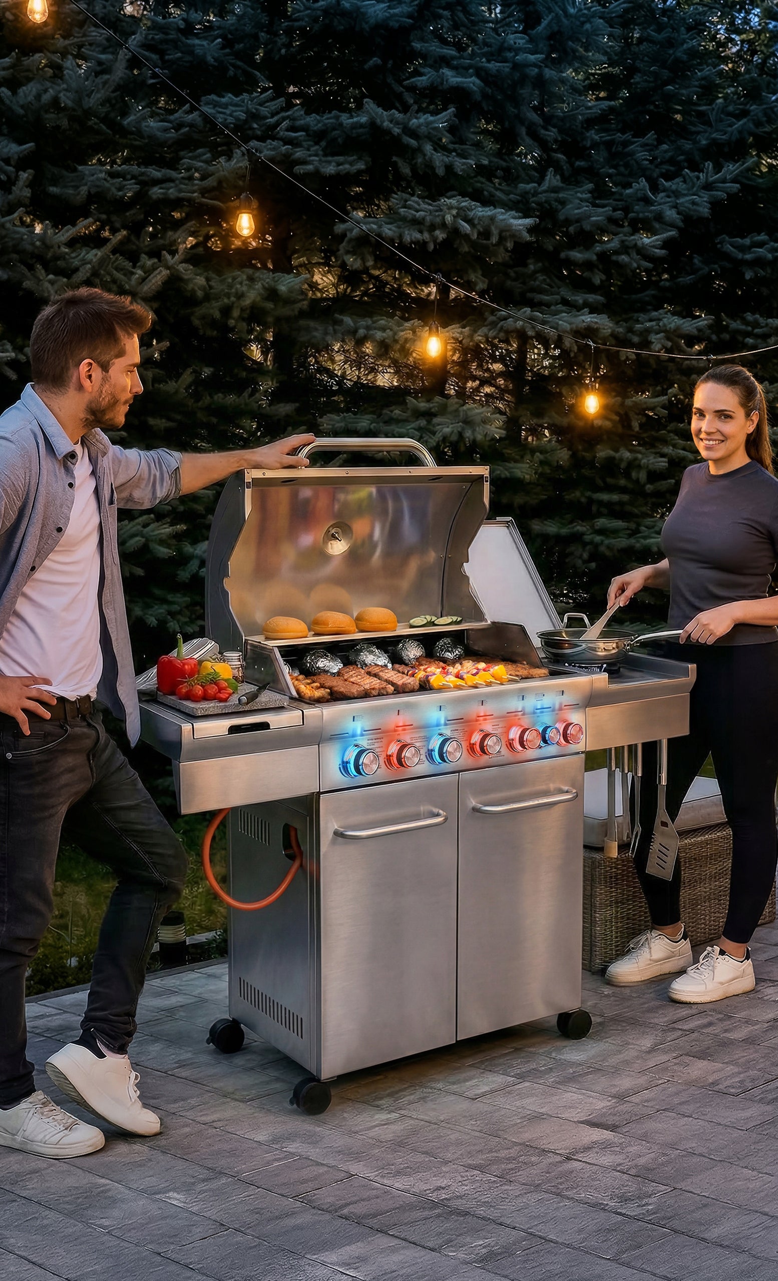 Gas Grill Garden CAST IRON Stainless Steel 6+1 Yoer 22,05 kW + Cylinder Cabinet Manufacturer code GG02S