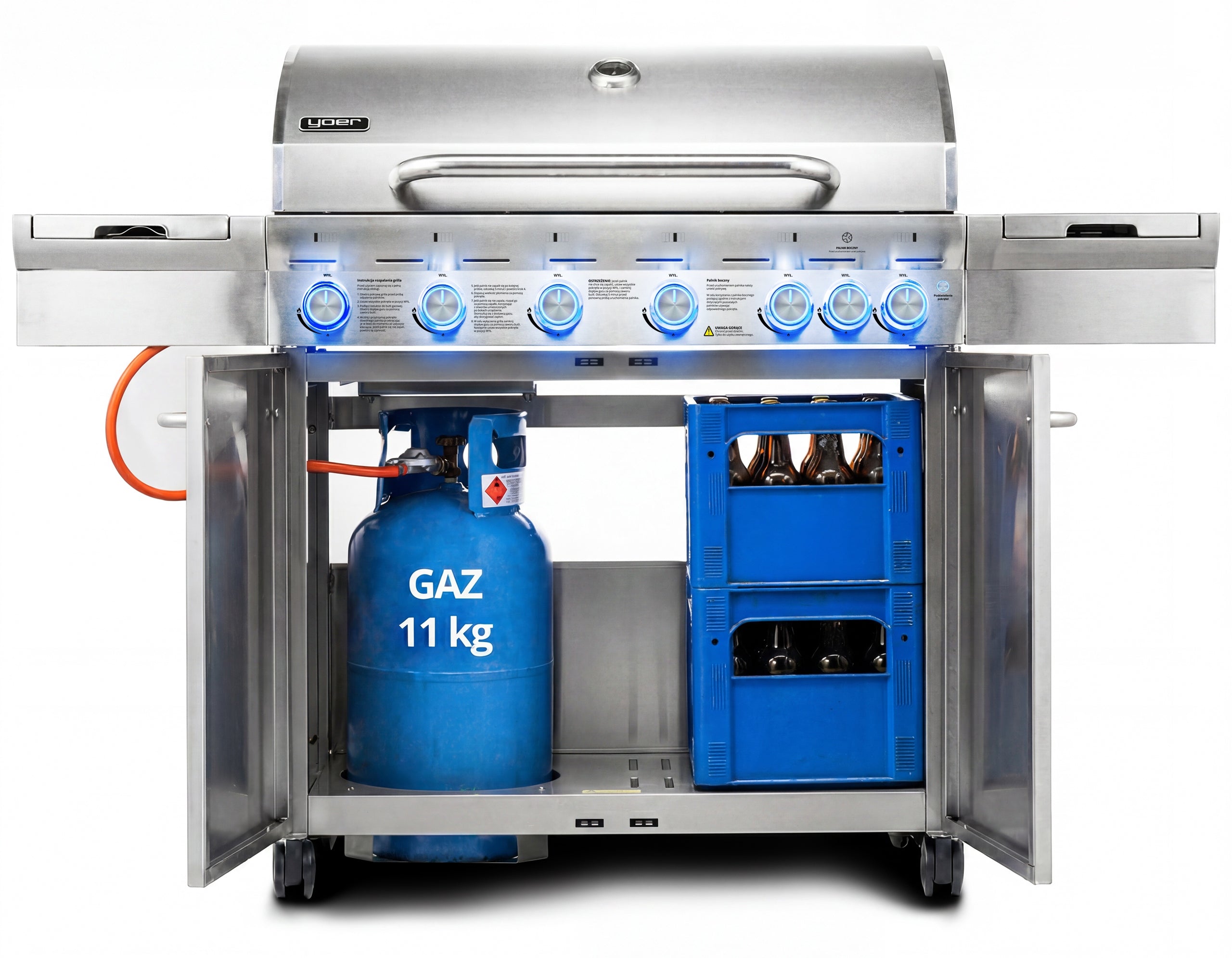 Gas Grill Garden CAST IRON Stainless Steel 6+1 Yoer 22,05 kW + Cylinder Cabinet Number of burners 7