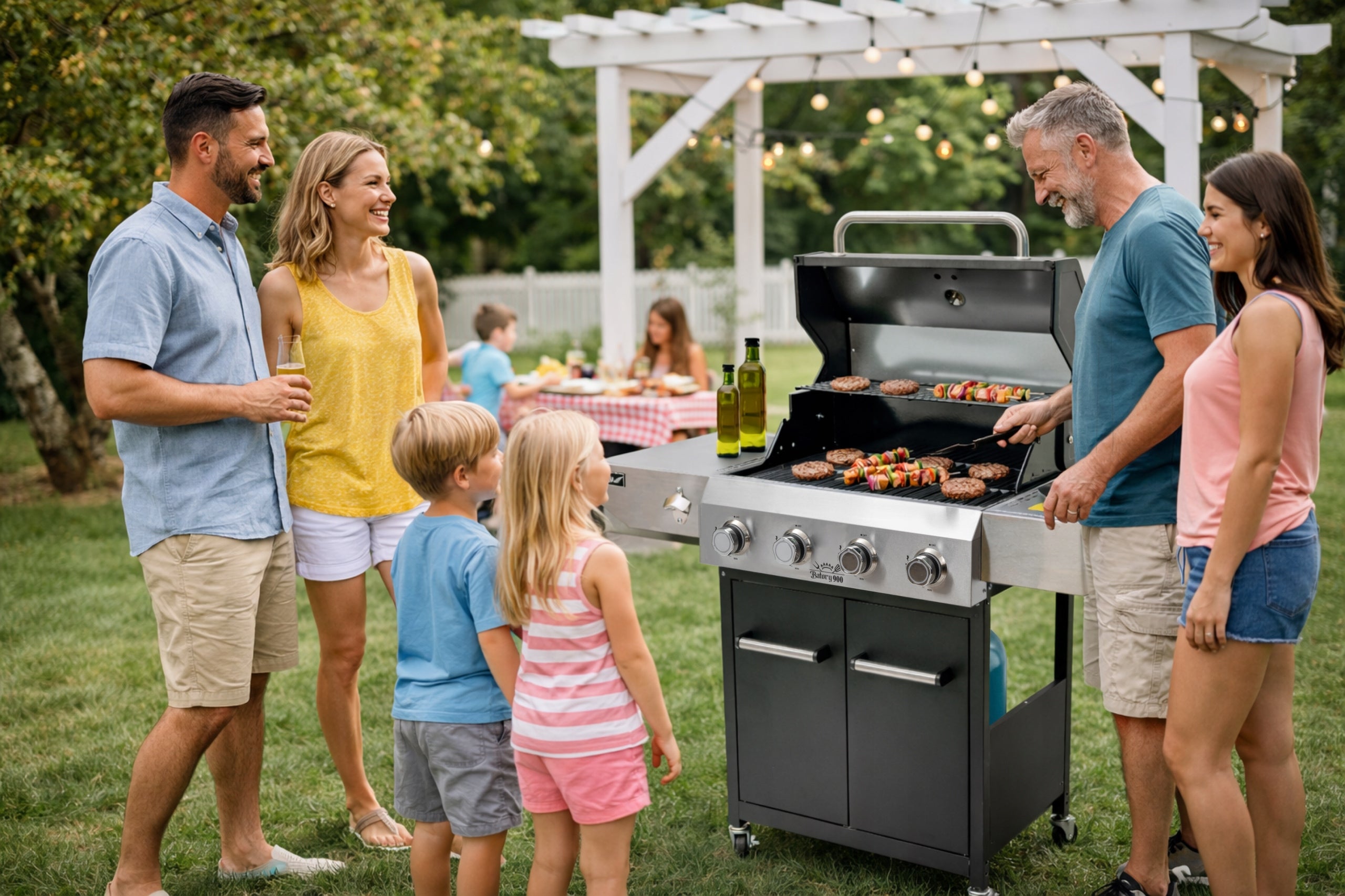 Gas Grill Garden Cast Iron Grate 12kW 4 Burners 4 Wheels Stainless DEDRA Brand Dedra