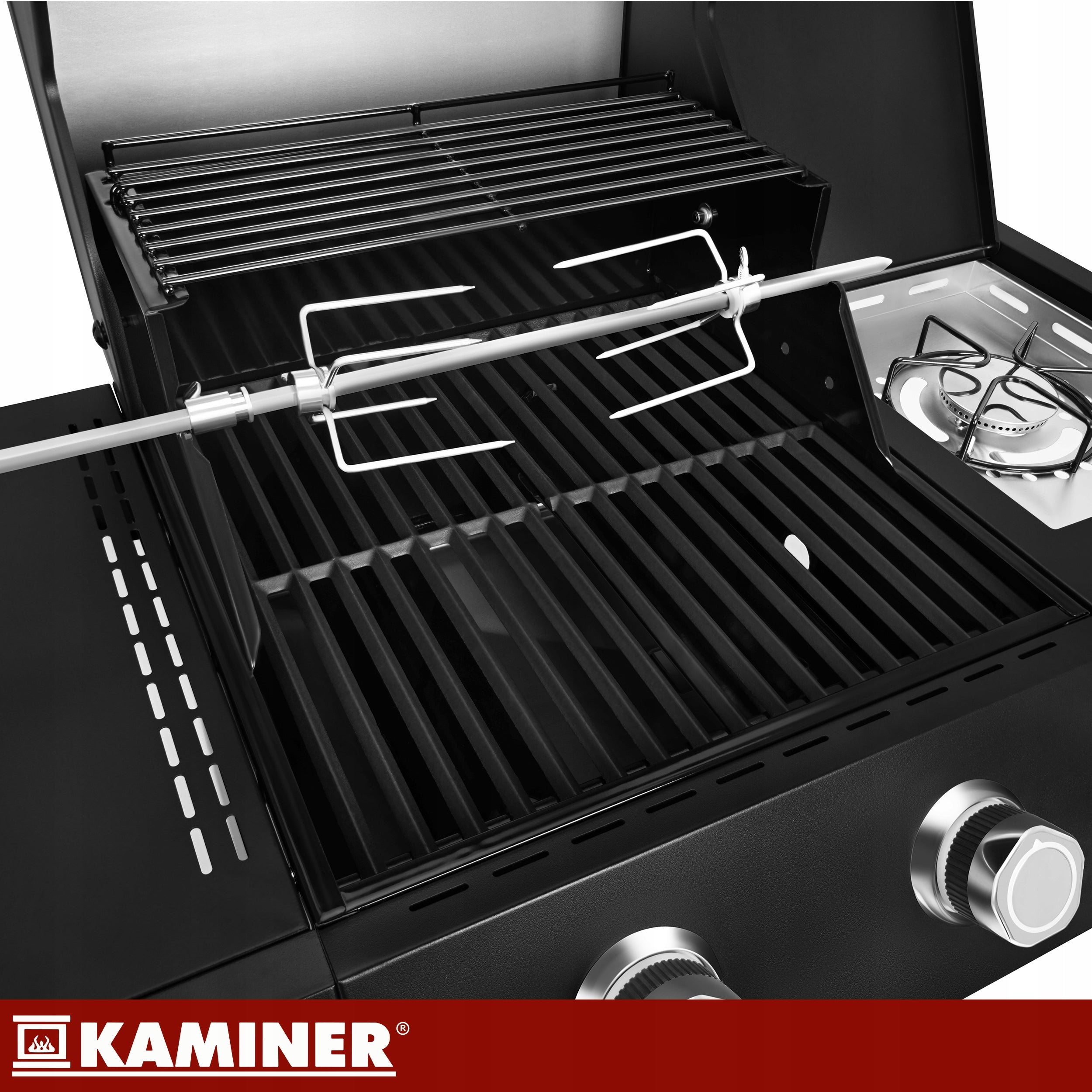 Gas Grill Garden Cast Iron Grate 2+1 10kW Stainless + Cylinder Cabinet Brand Kaminer