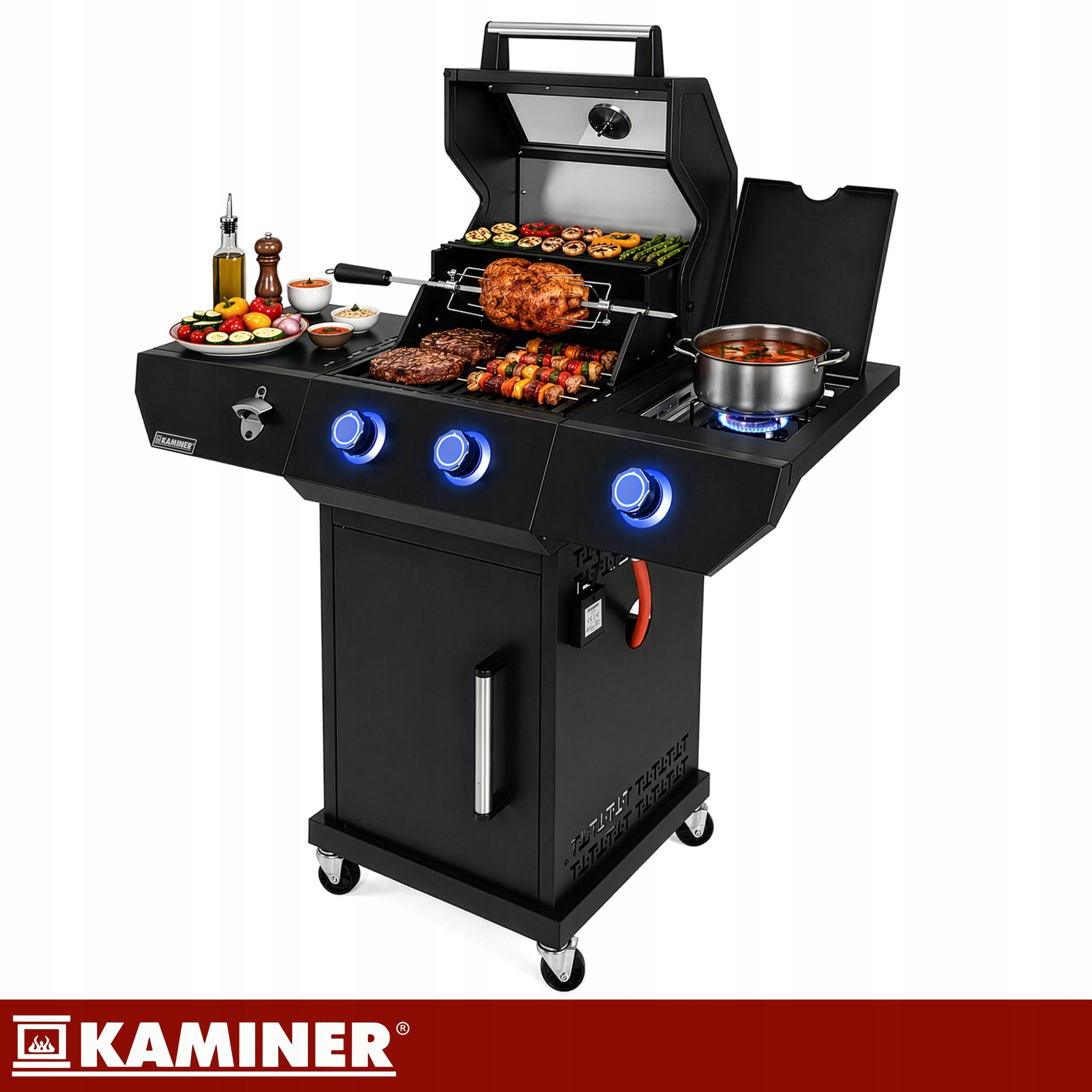 Gas Grill Garden Cast Iron Grate 2+1 10kW Stainless + Cylinder Cabinet Power 10 kW