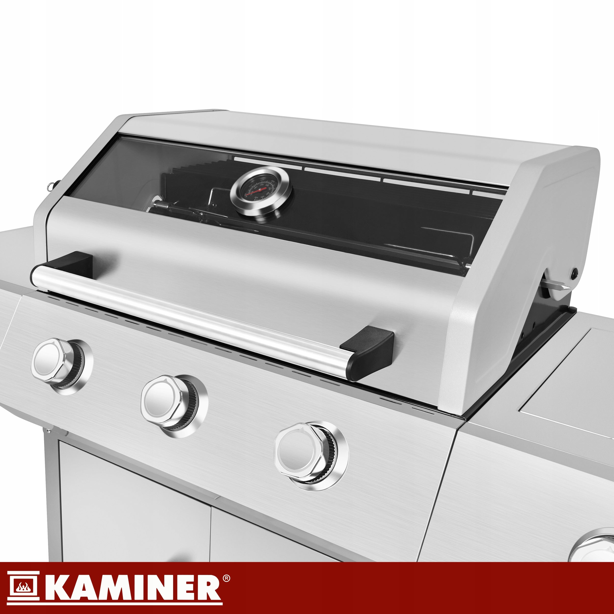 Gas Grill Garden Cast Iron Grate 3+1 13,5kW Stainless + Cylinder Cabinet Brand Kaminer