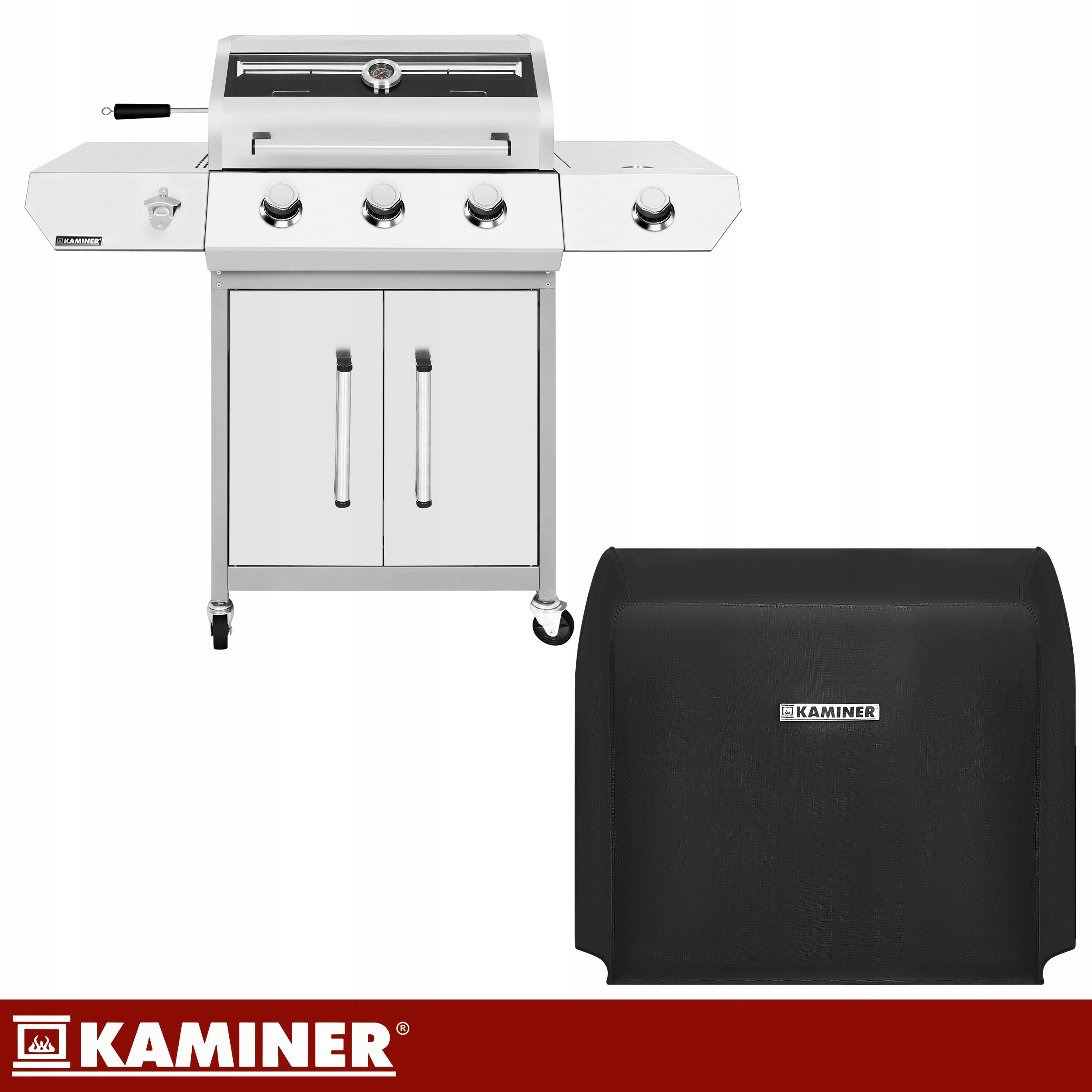 Gas Grill Garden Cast Iron Grate 3+1 13,5kW Stainless + Cylinder Cabinet Packaging status original