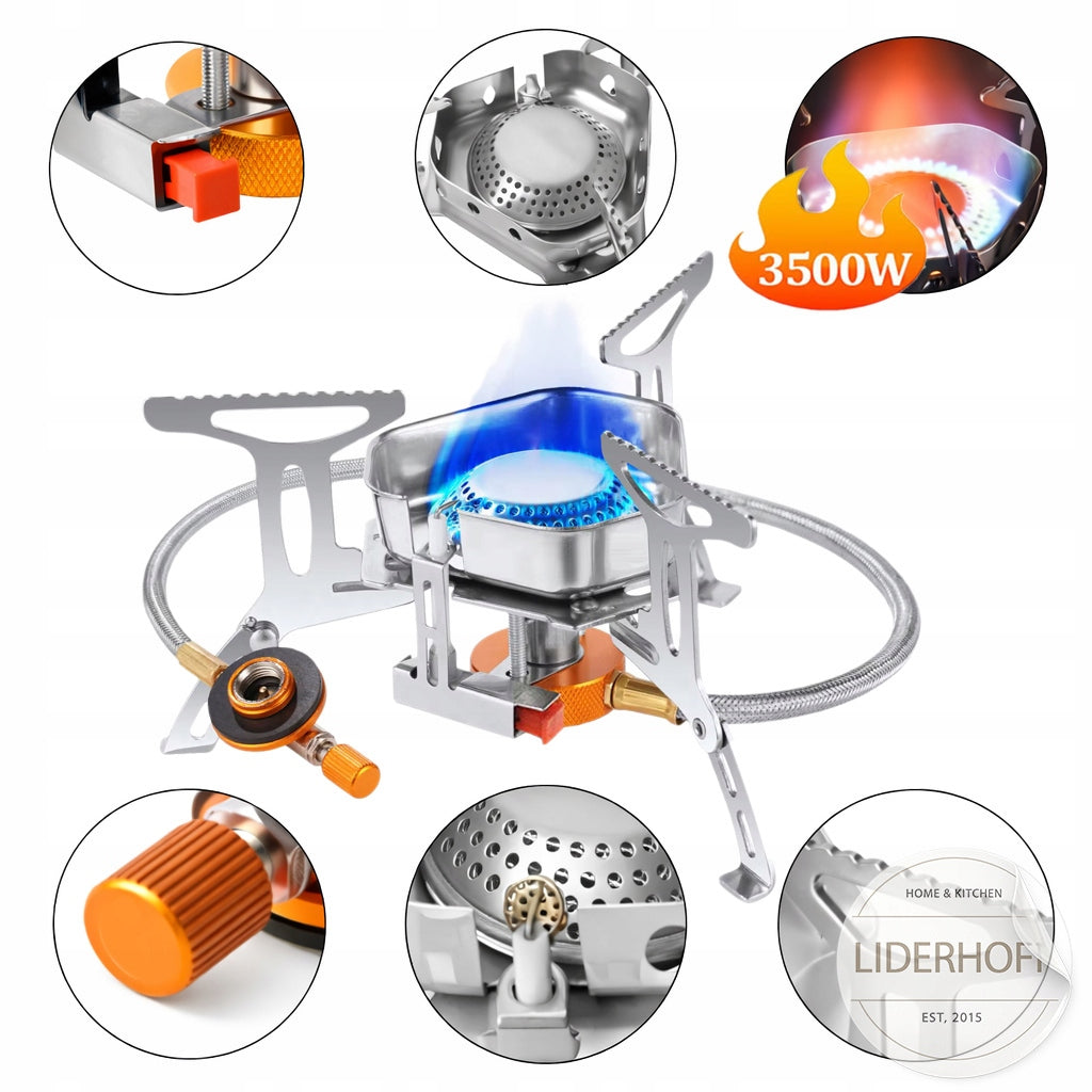 Gas Stove Tourist Field Folding Piezo Burner Compact Mini Manufacturer code Kuchenka Turystyczna Liderhoff na Kartusz