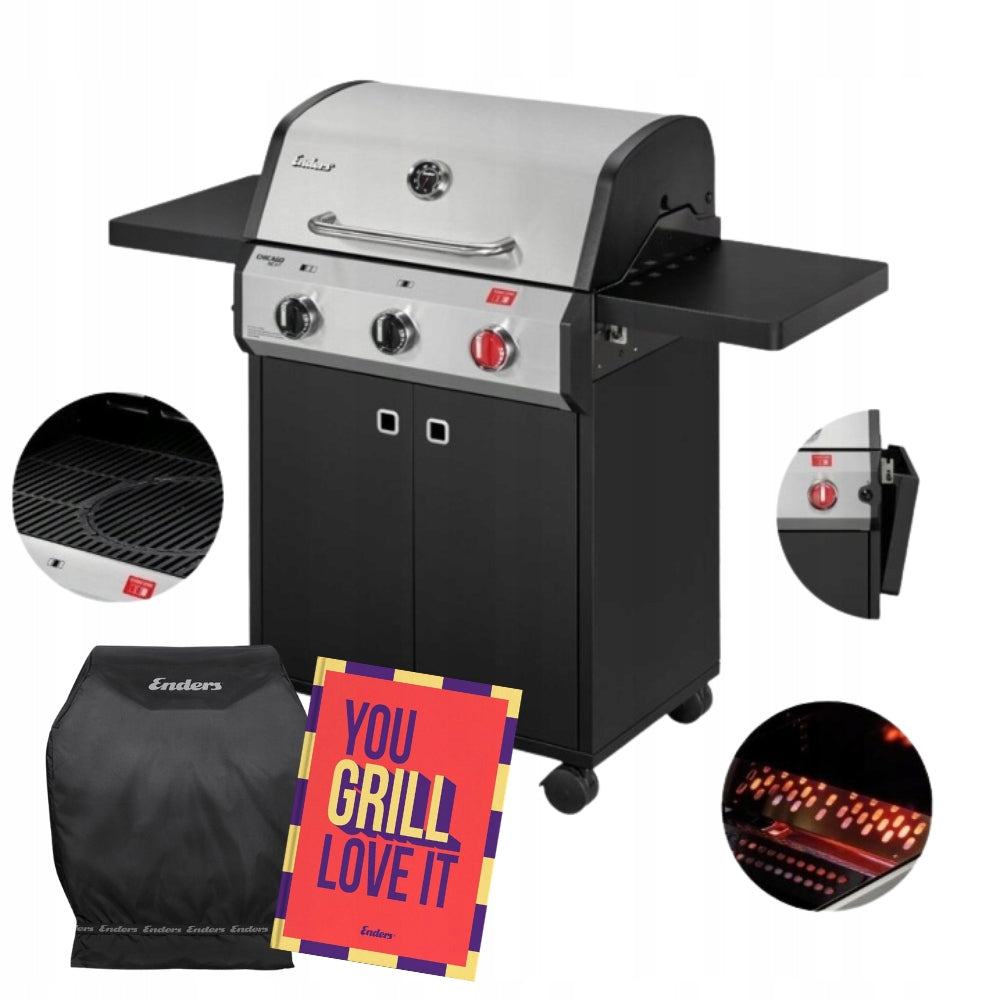 Gas grill Enders Chicago Next 3 R Turbo 3 burners cast iron grate, FREEBIES