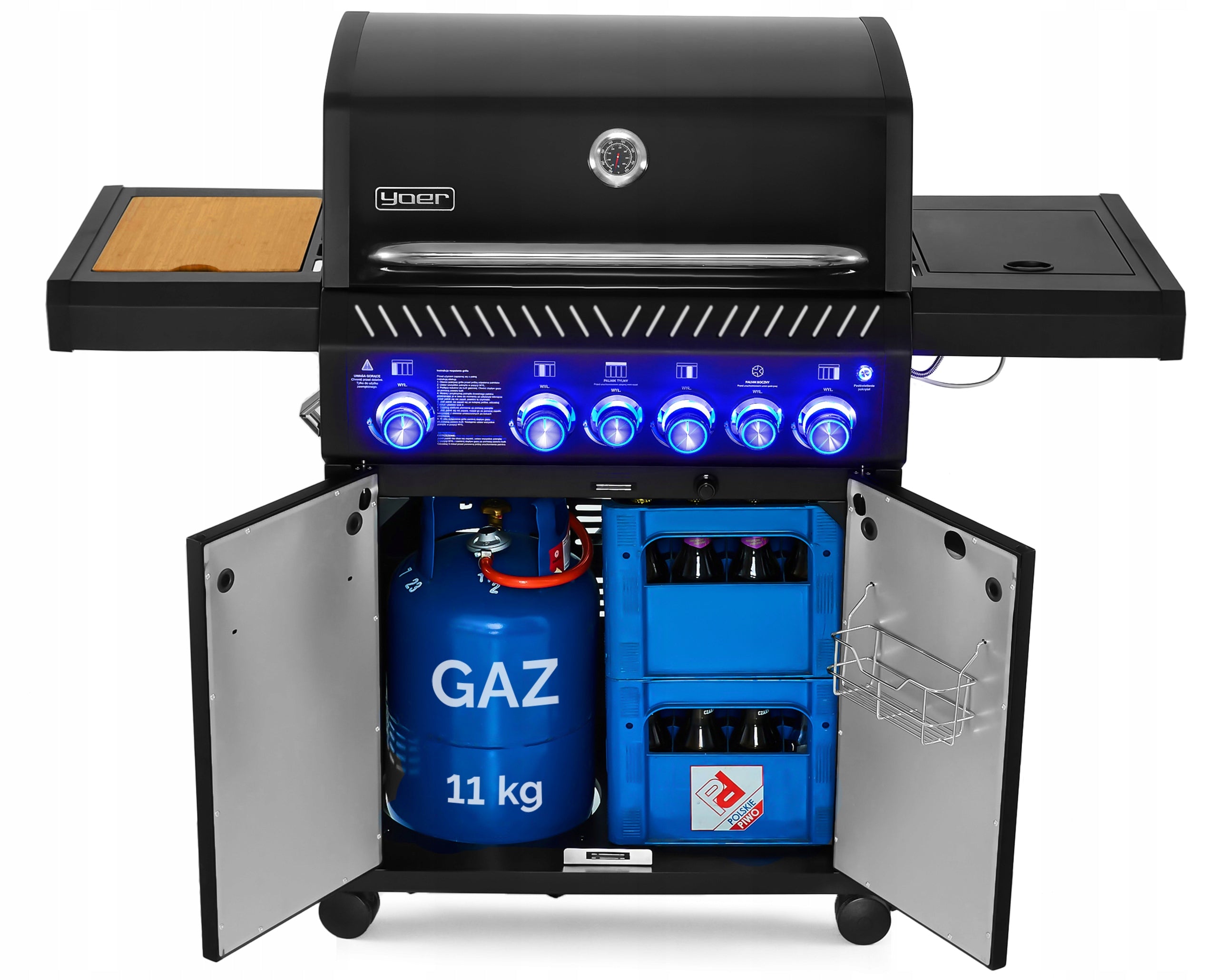 Gas grill Garden CAST IRON stainless steel 4+2 Yoer 21,15 kW +cabinet for cylinder Number of burners 6