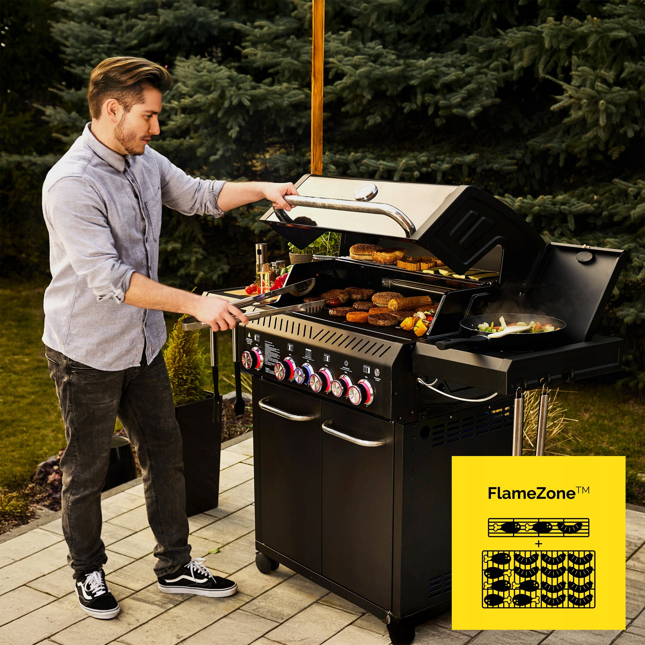 Gas grill Garden CAST IRON stainless steel 4+2 Yoer 21,15 kW +cabinet for cylinder Power 21.15 kW