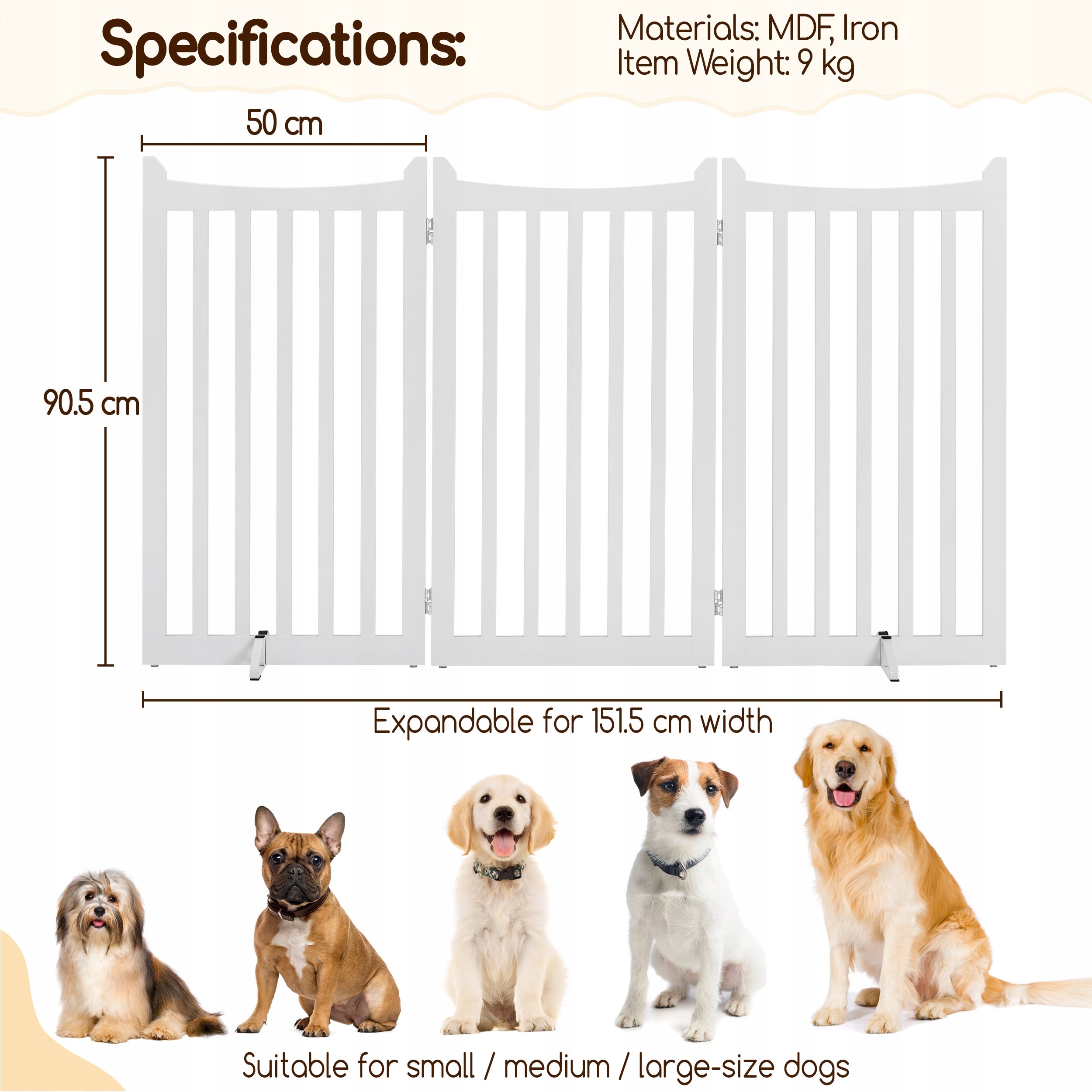 Gate Folding Barrier Protective 90x150cm, White Brand Yaheetech