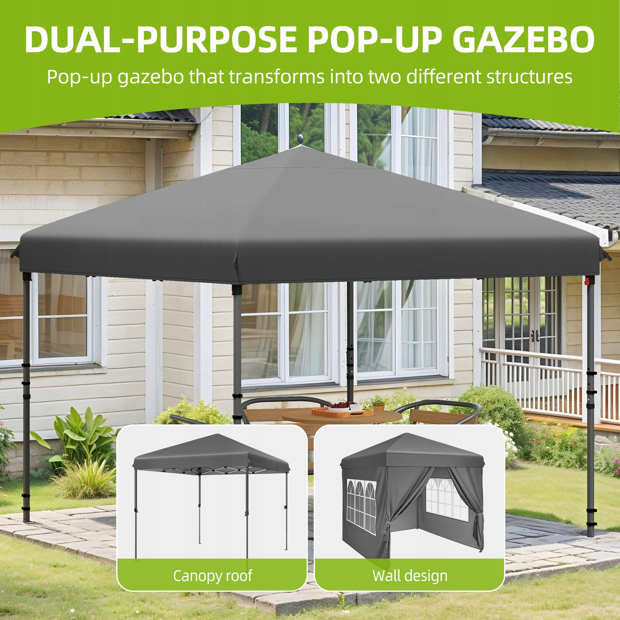 Gazebo, Garden Tent, Pavillon, 2.5×2.5m, Waterproof Folding, Canopy, Grey Type pavilion