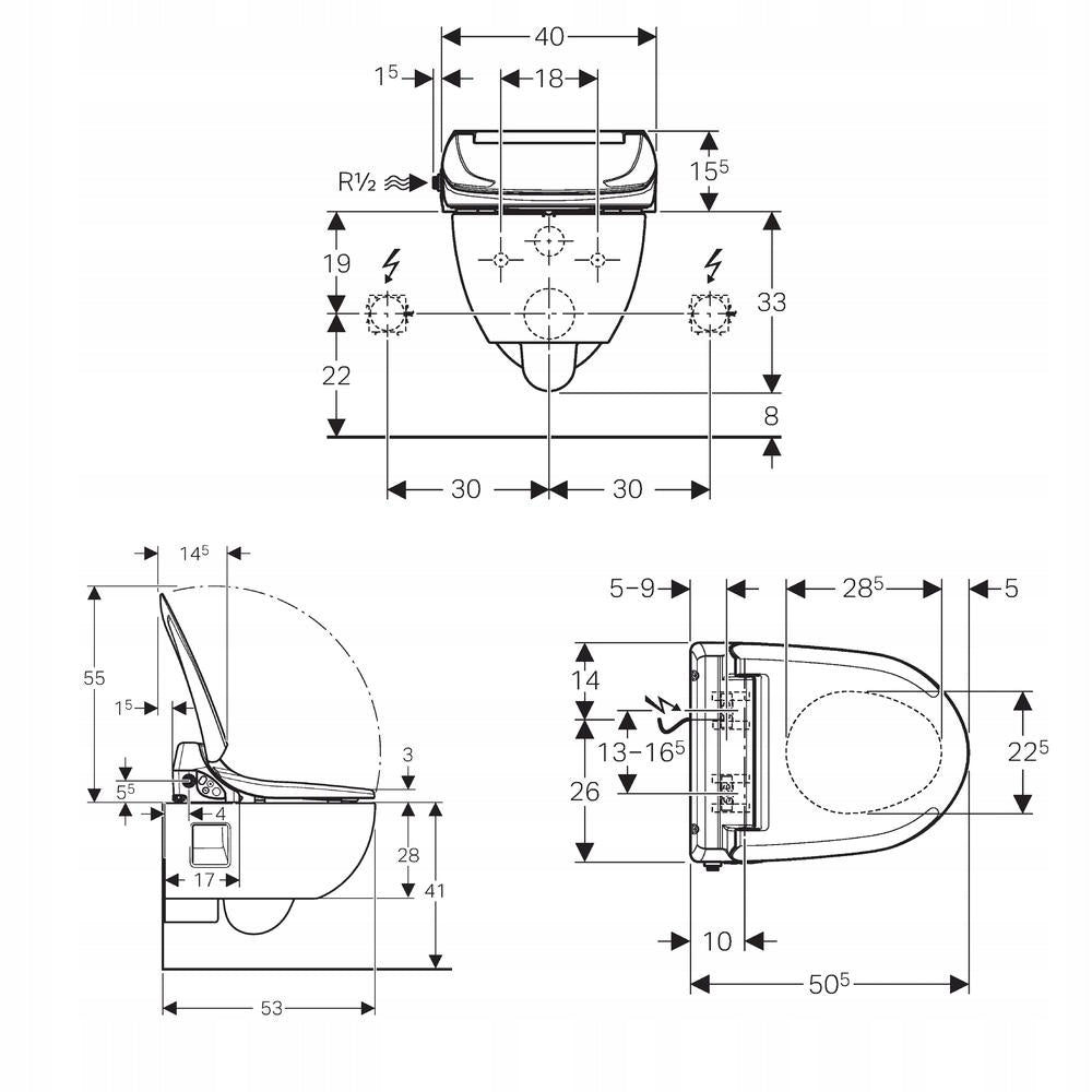 Smartes Wand-WC Geberit AcuaClean 4000 Rimless mit Bidetfunktion und langsam absenkbarem Deckel 146.135.11.1 