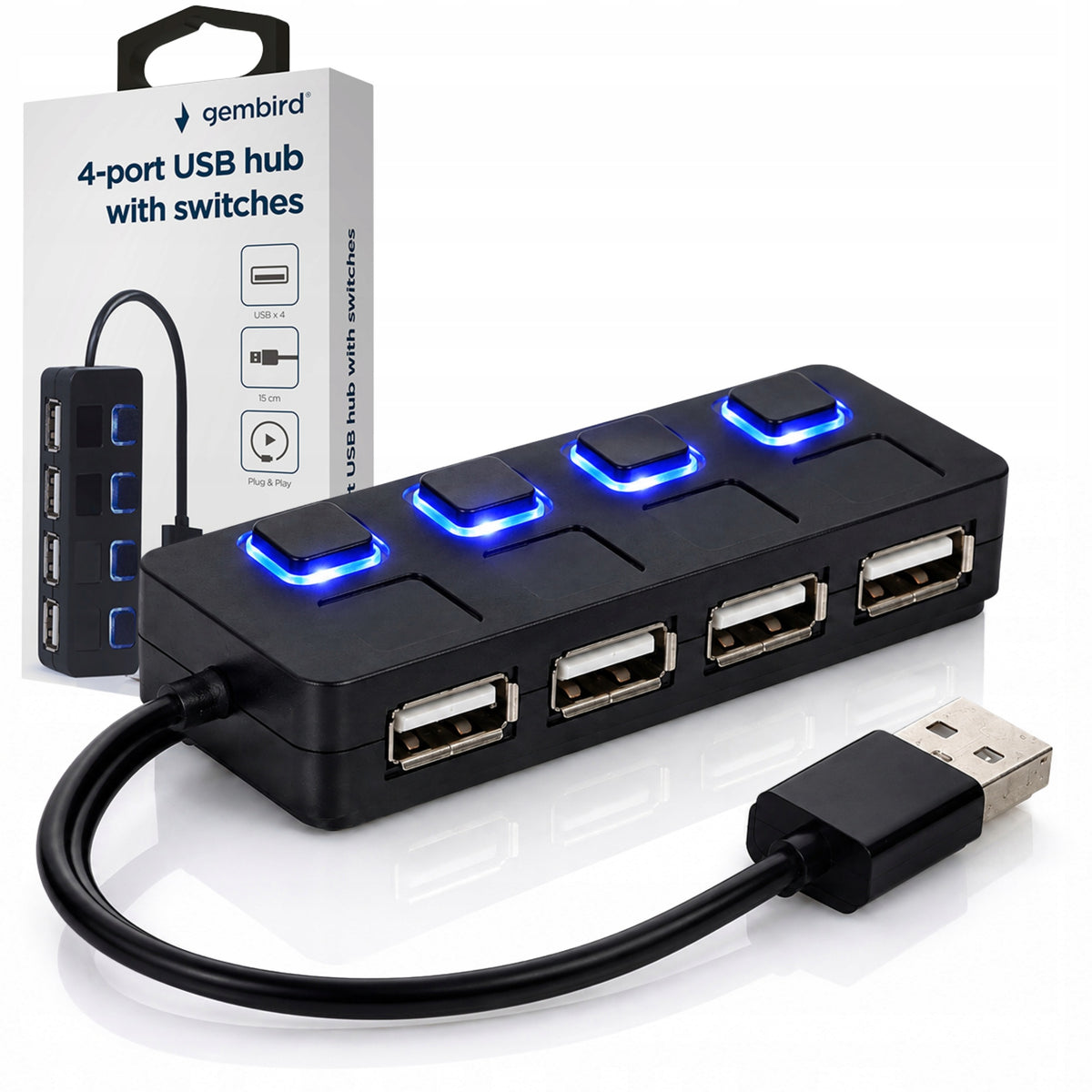 Gembird Hub USB 2.0 4 Ports Splitter with Switch Powered Black