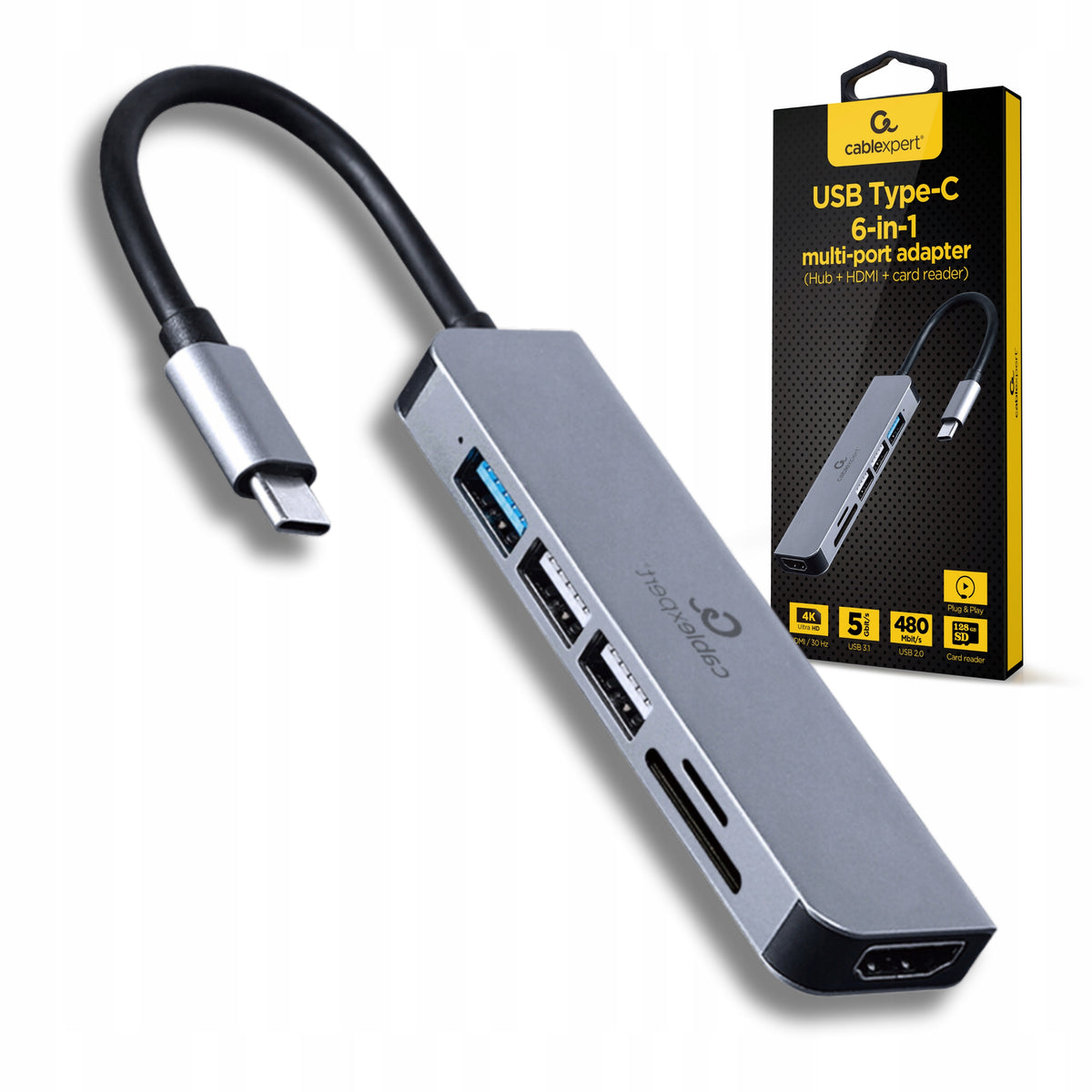 Gembird USB-C 6in1 HUB Adapter HDMI USB 3.1 2 x USB 2.0 SD MicroSD AltMode