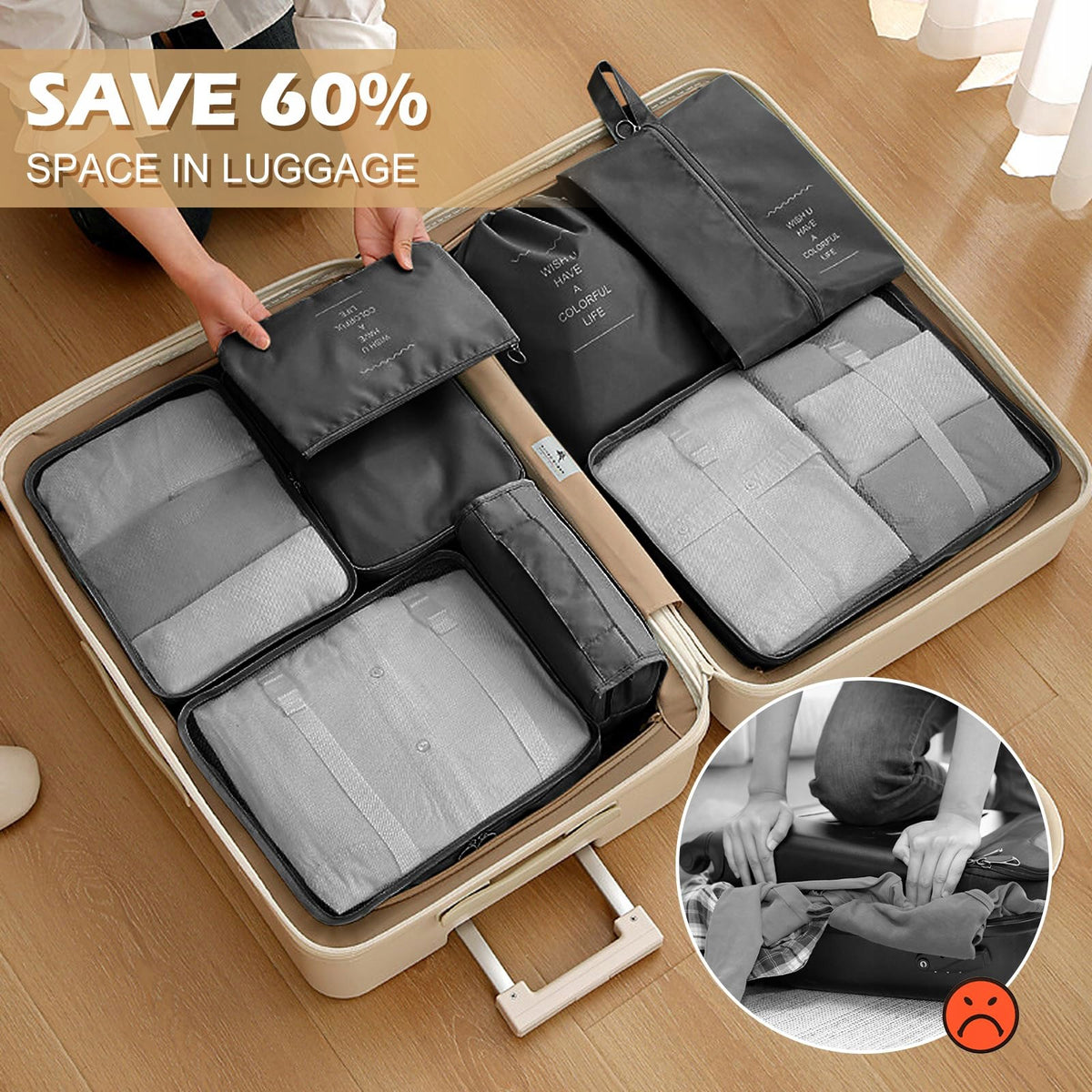 Gemtte 13-Piece Waterproof Suitcase Organizer Package Set Packaging status original