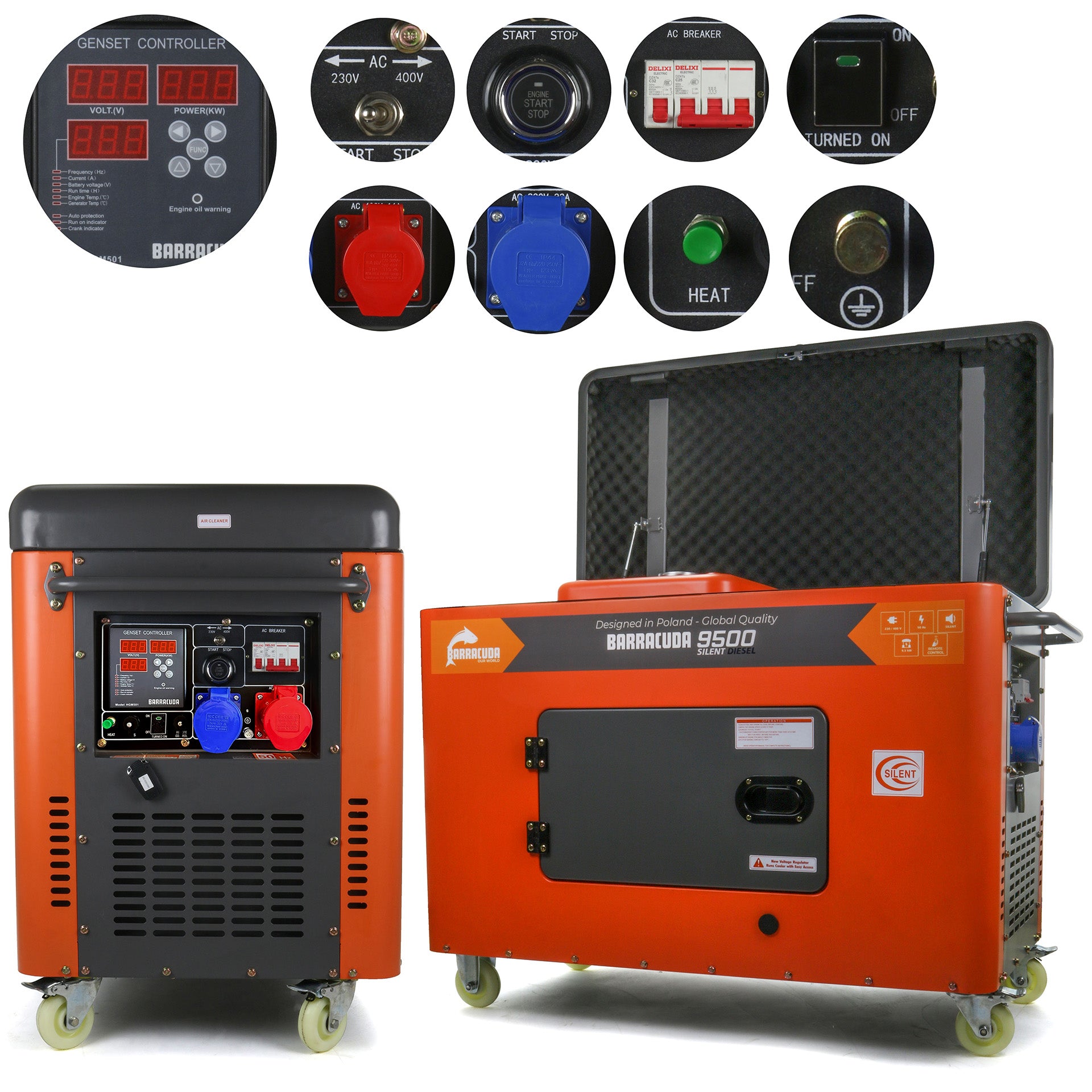 Generator set 12kVA (9,5kW) 230V 400V BARRACUDA DIESEL 9500 SILENT