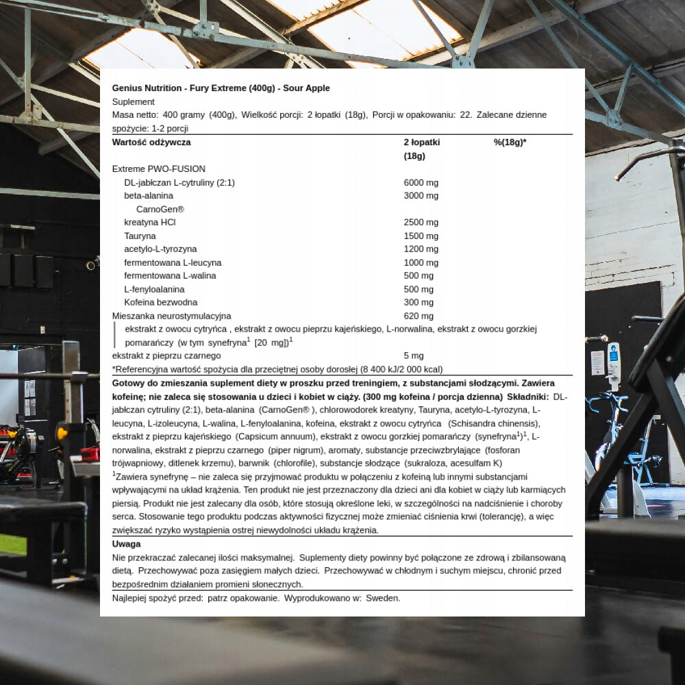 Genius Nutrition Fury Extreme (400g) Sour Apple Manufacturer code 0