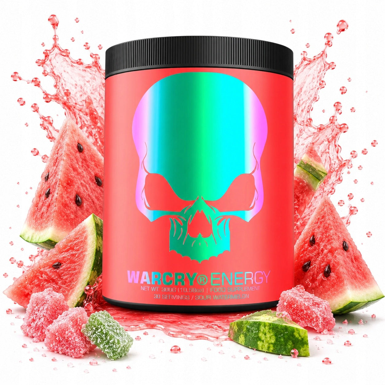 Genius Warcry Energy 300g sour watermelon pre-workout caffeine