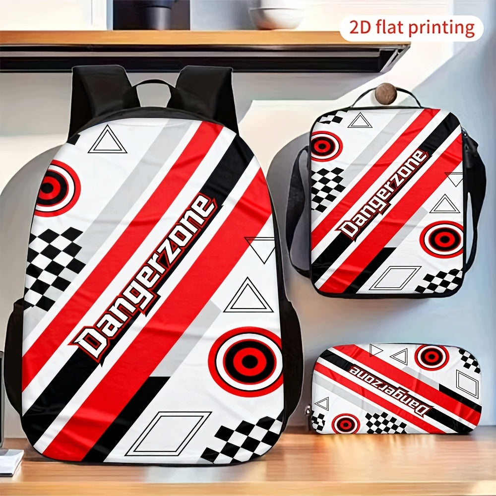 Geometric Checkerboard Target Striped 3-Piece Backpack Set