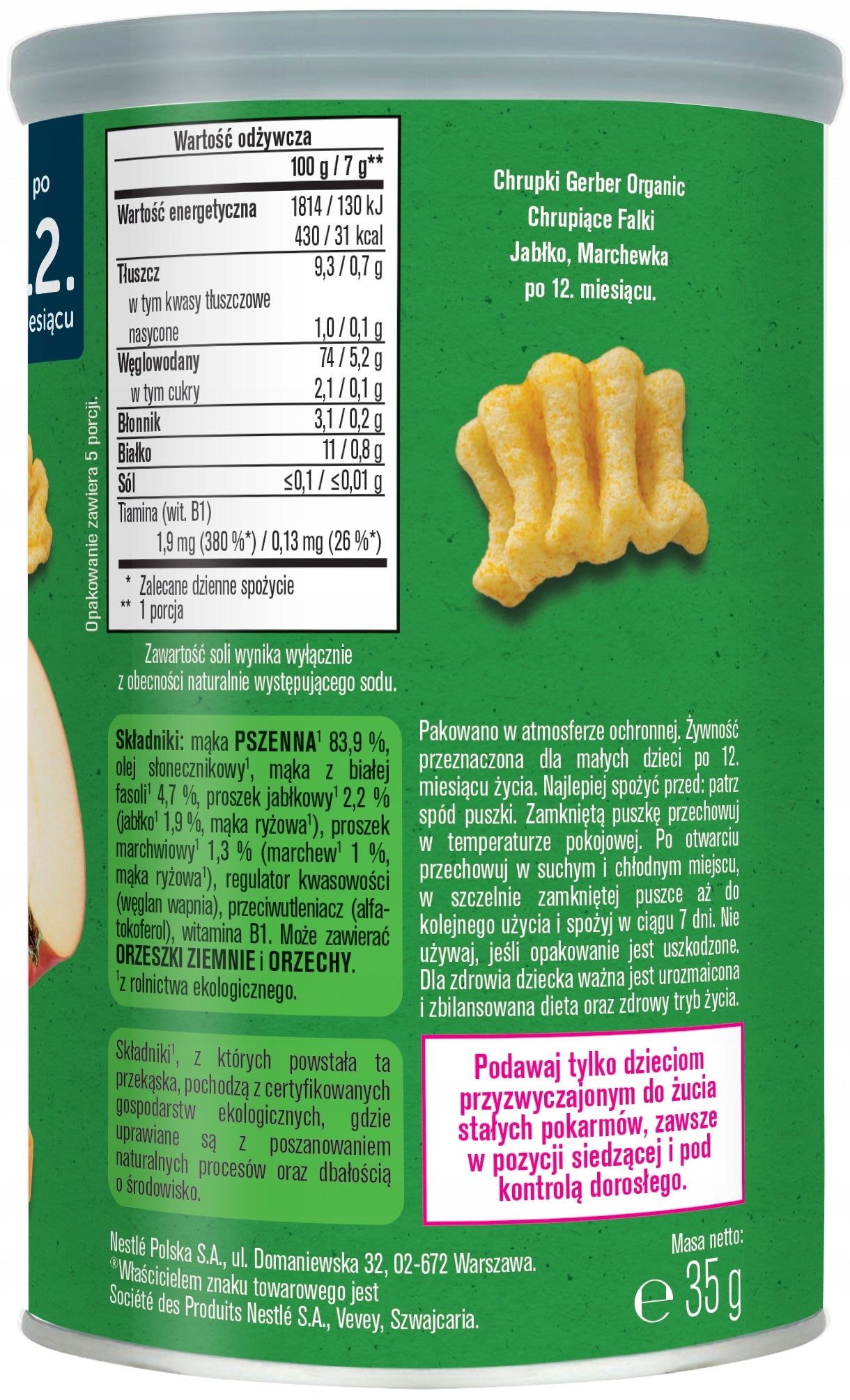 Gerber Organic Crispy Waves Crisps for Children Apple Carrot 35g Manufacturer code 8445292236522