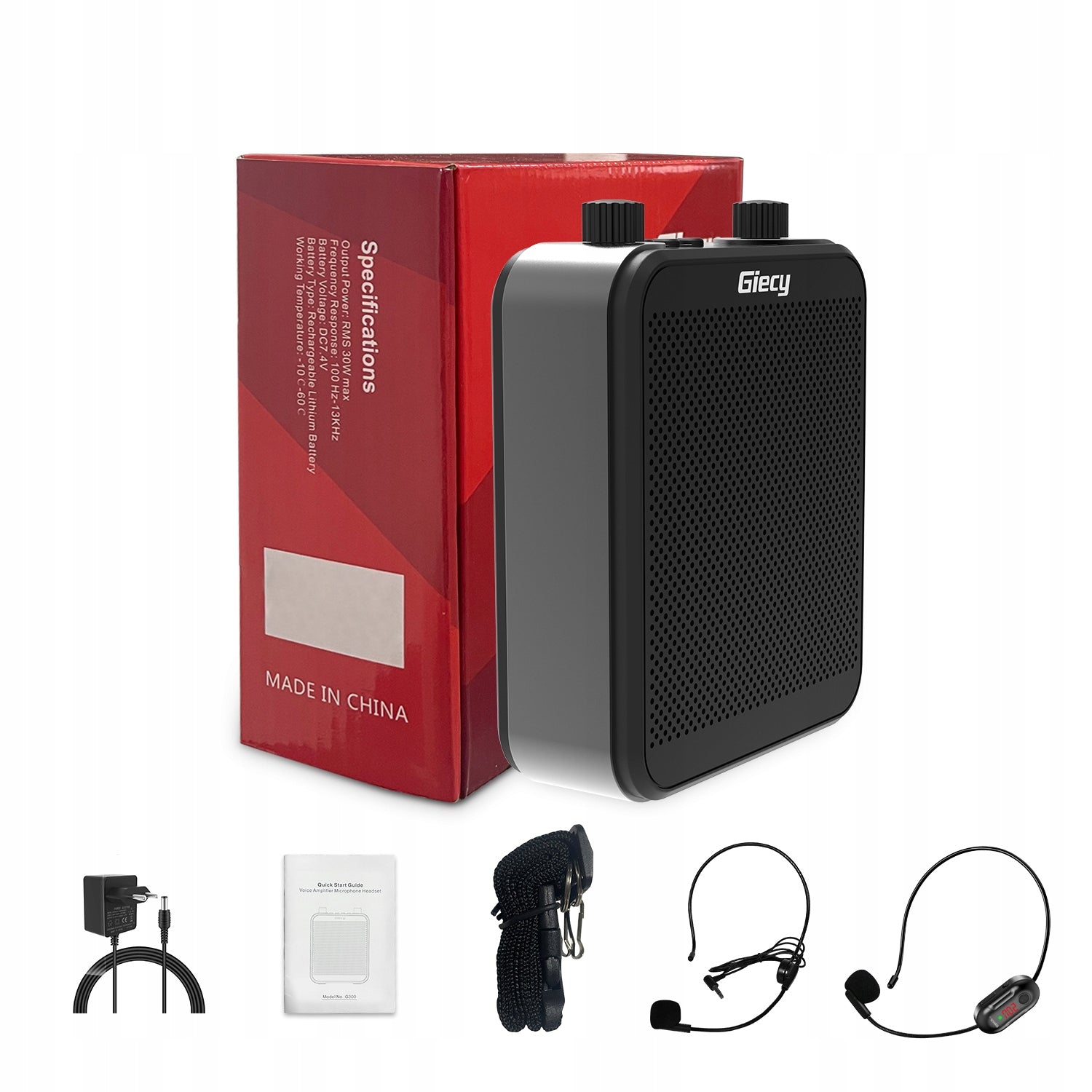 Giecy 30W Amplifier with UHF Wrieless Mic 2800mAh for Teachers/Guides (BK) Packaging status original
