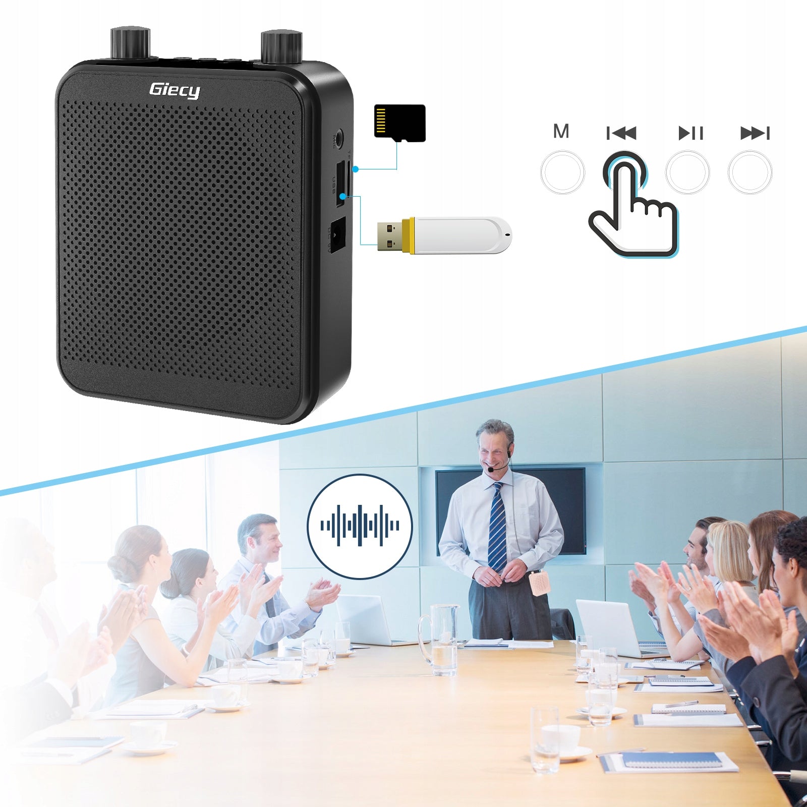 Giecy 30W Voice Amplifier with Mic 2800mAh for Teachers/Guides (Black) Manufacturer code PL-G300-BK