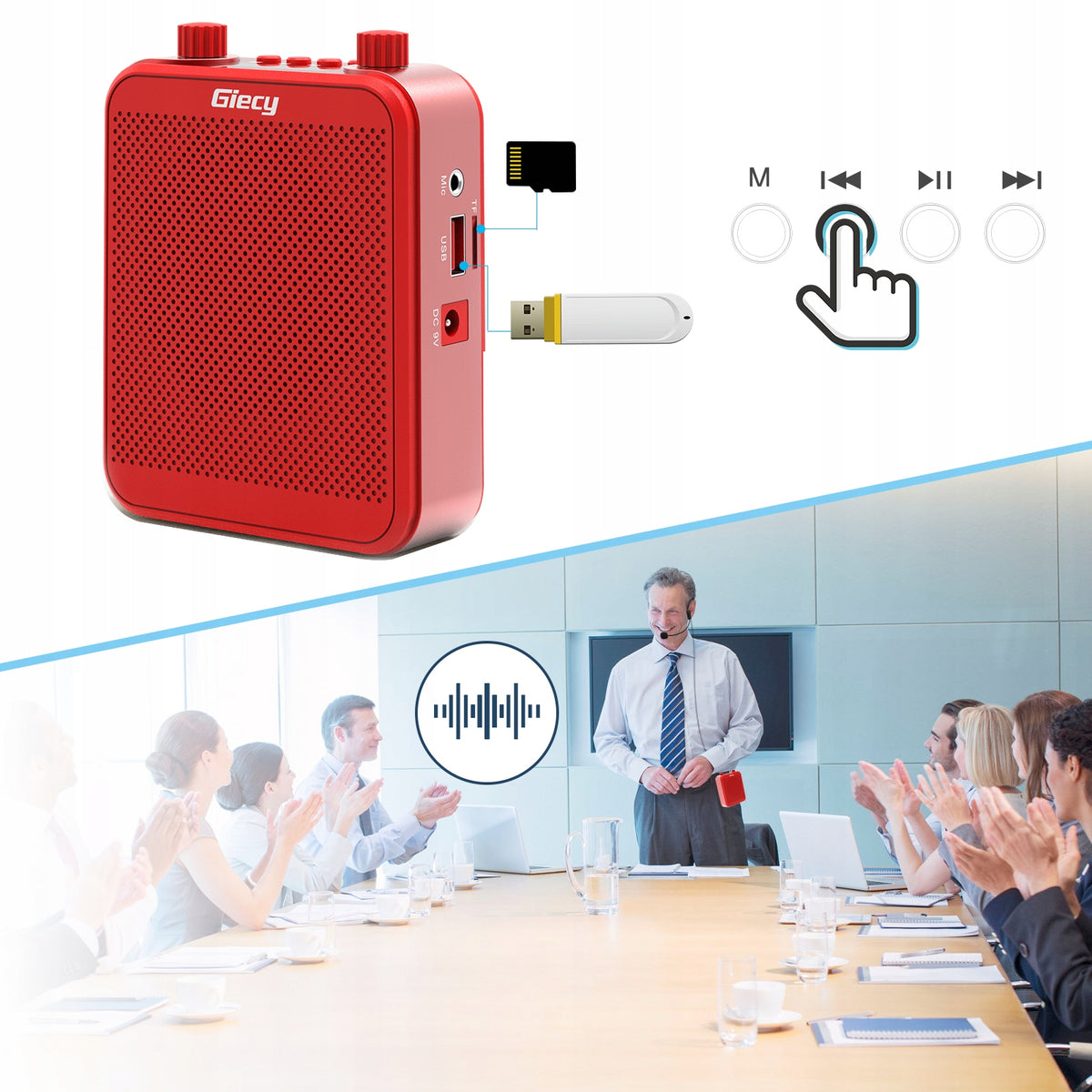Giecy 30W Voice Amplifier with Mic 2800mAh for Teachers/Guides (Red) Manufacturer code PL-G300-RD
