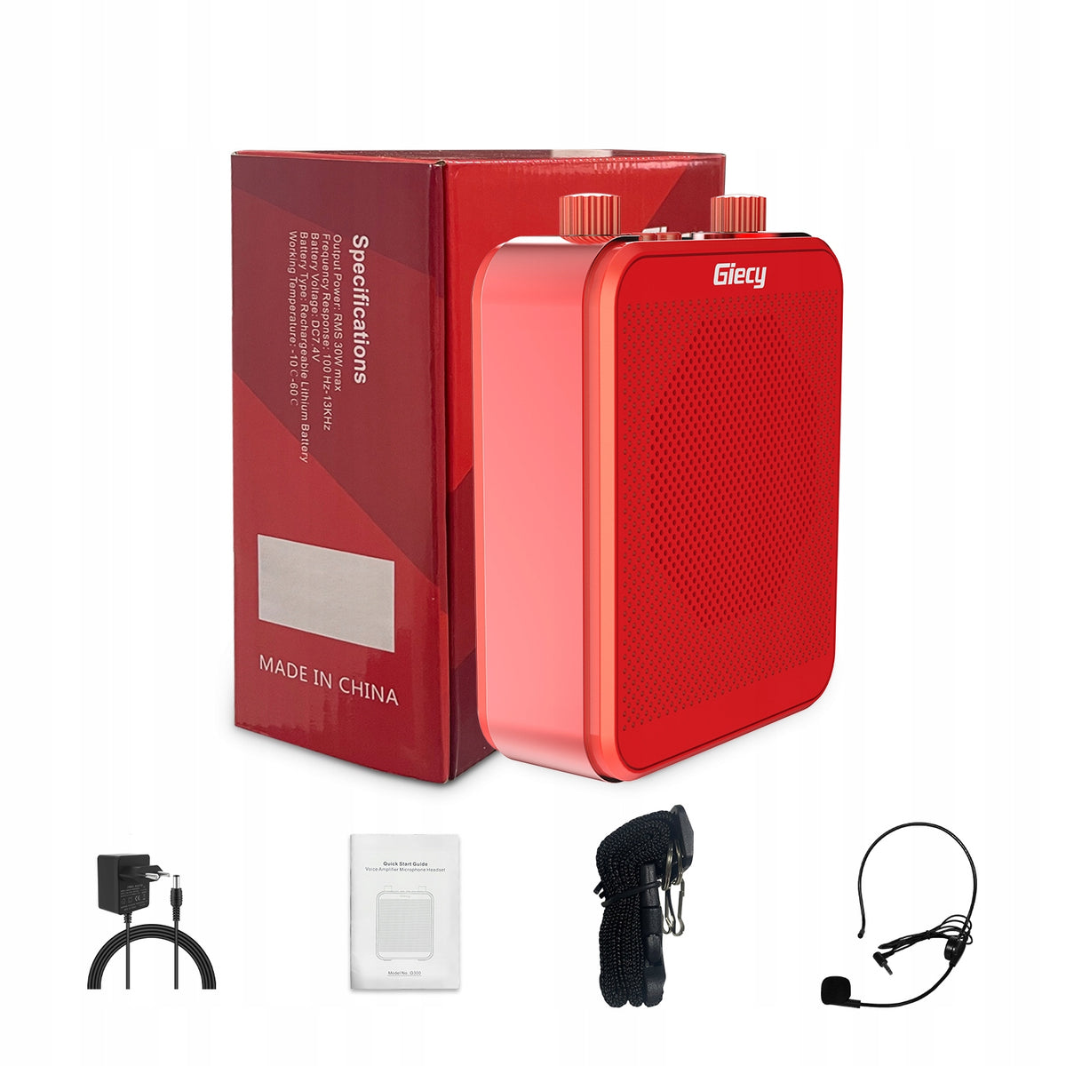 Giecy 30W Voice Amplifier with Mic 2800mAh for Teachers/Guides (Red) Packaging status original