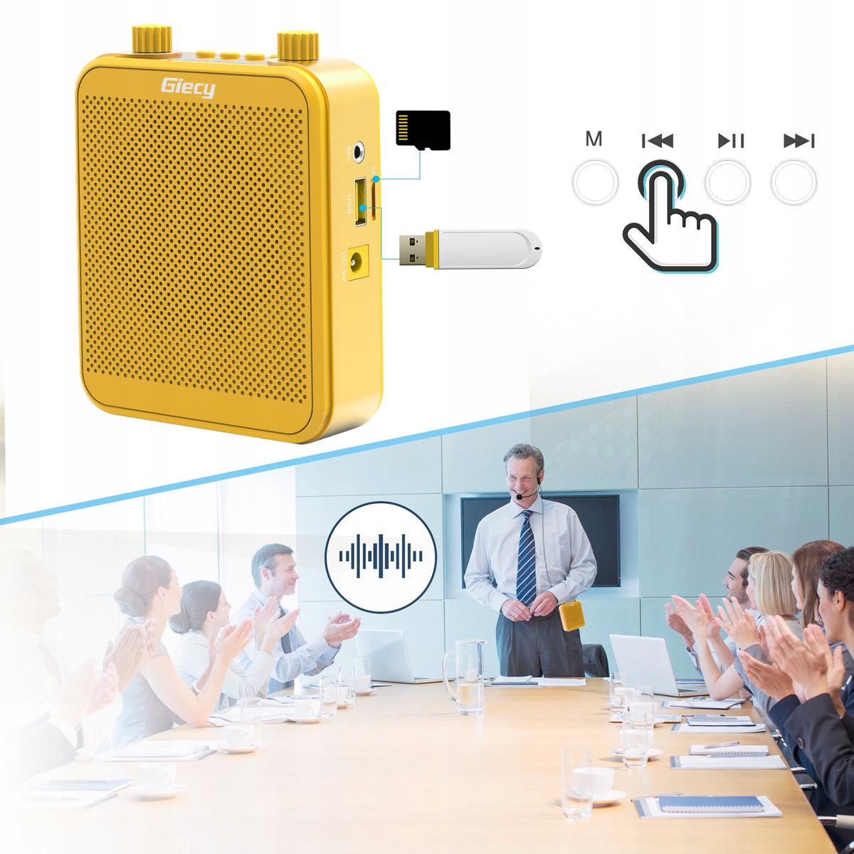 Giecy 30W Voice Amplifier with Mic 2800mAh for Teachers/Guides (Yellow) Manufacturer code PL-G300-YE