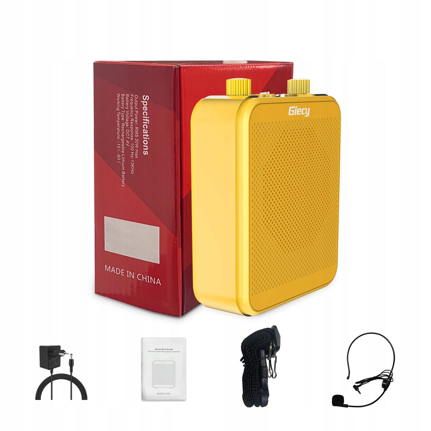 Giecy 30W Voice Amplifier with Mic 2800mAh for Teachers/Guides (Yellow) Packaging status original