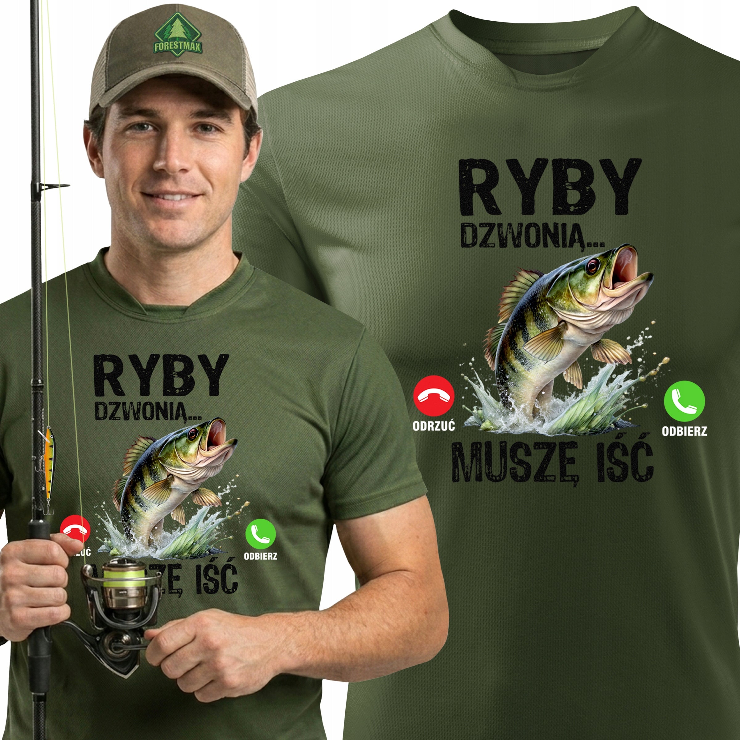 Gift for Dad Grandpa fishing shirt khaki print FISH CALL