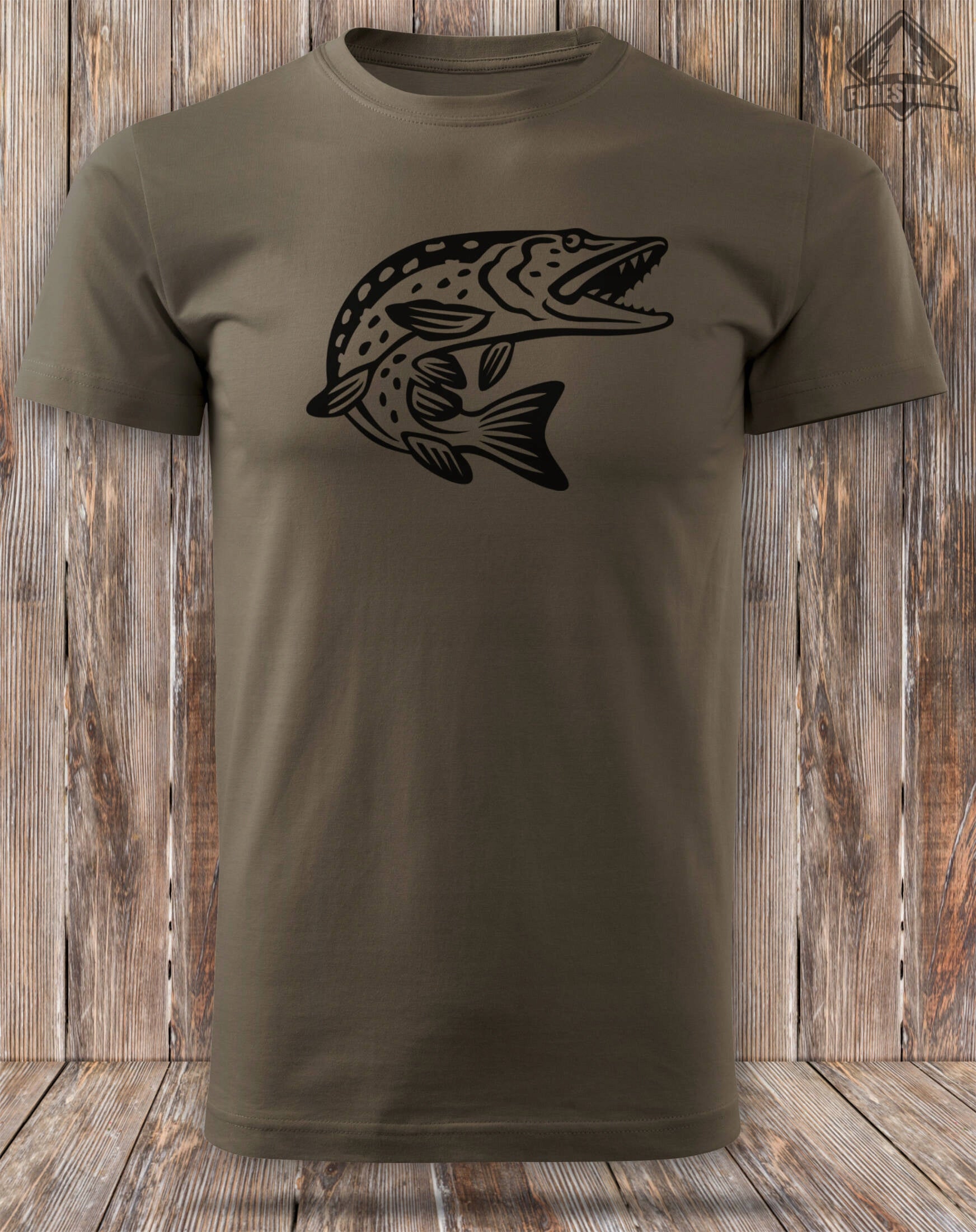 Gift for Fisherman cotton t-shirt color brown print PIKE 3XL Brand ForestMax
