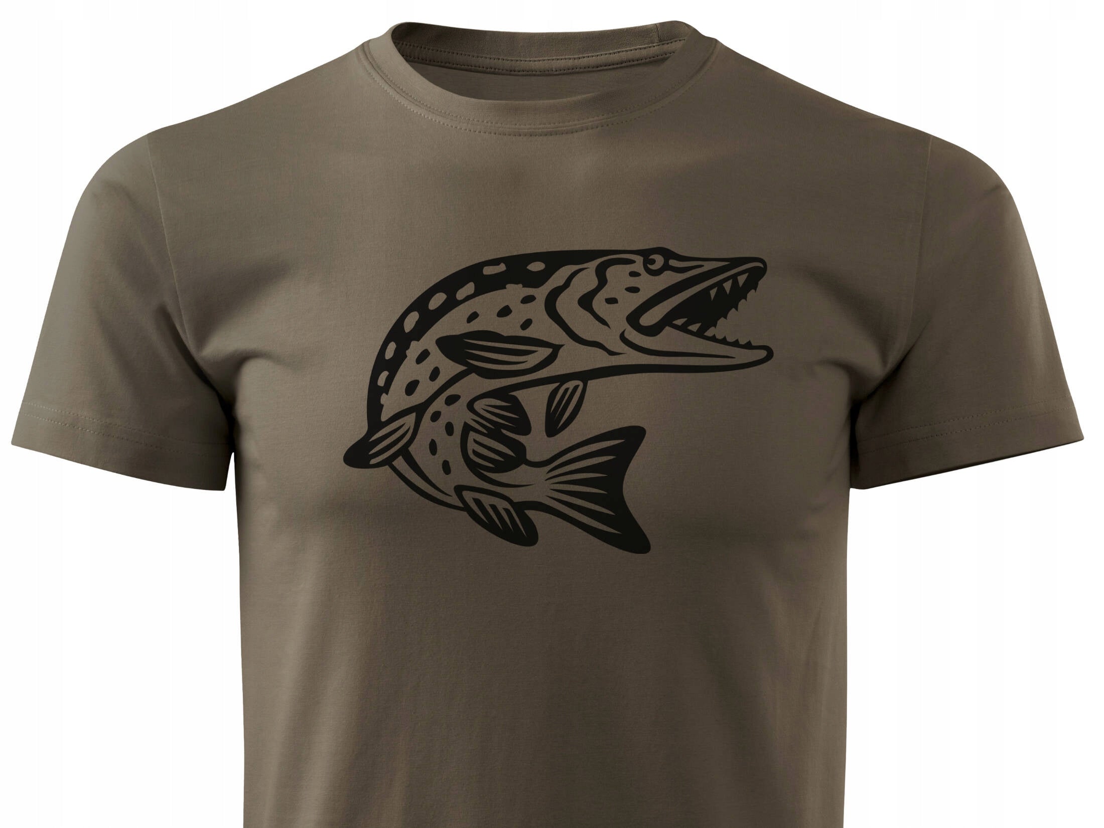 Gift for Fisherman cotton t-shirt color brown print PIKE 3XL Color brown