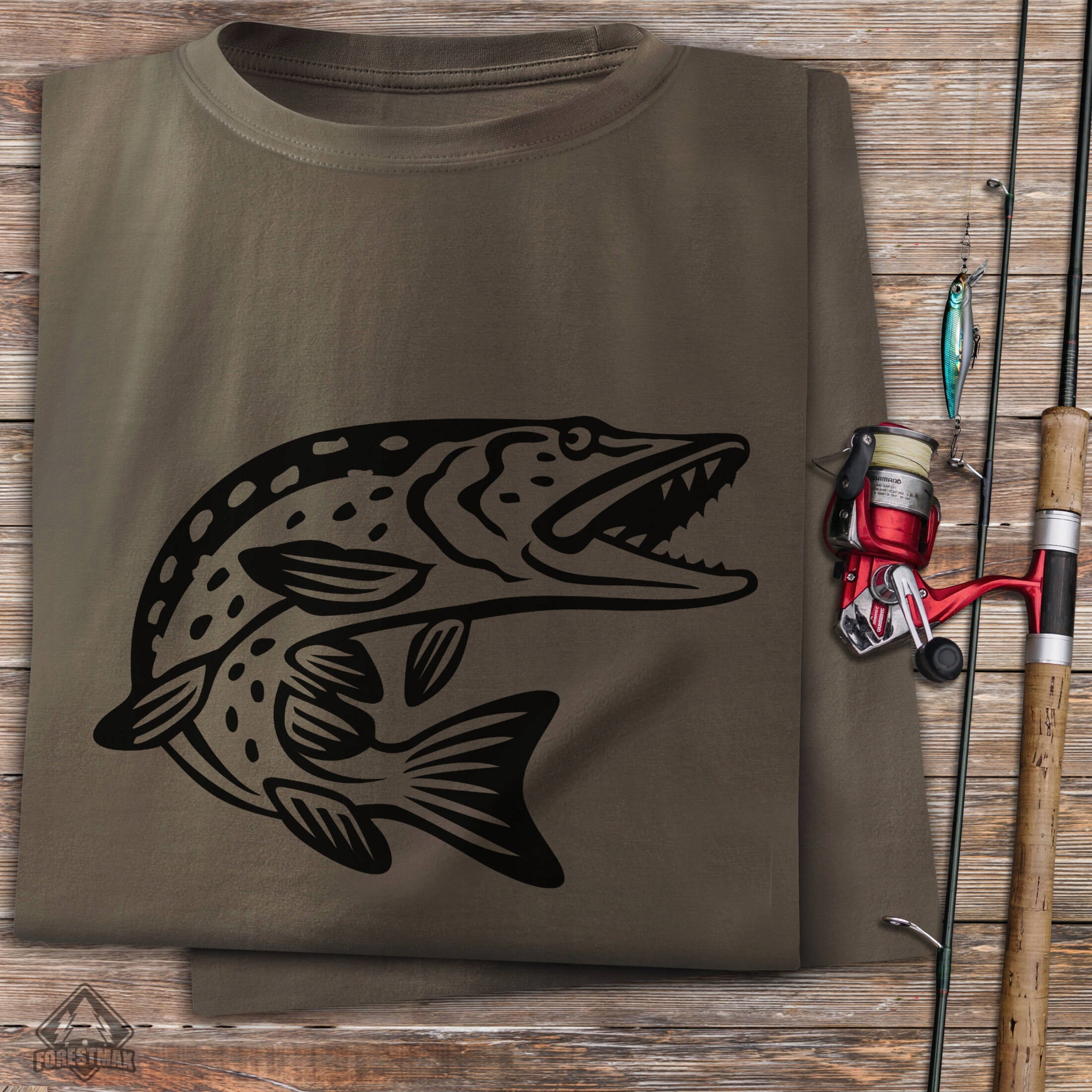 Gift for Fisherman cotton t-shirt color brown print PIKE 3XL Size 3XL