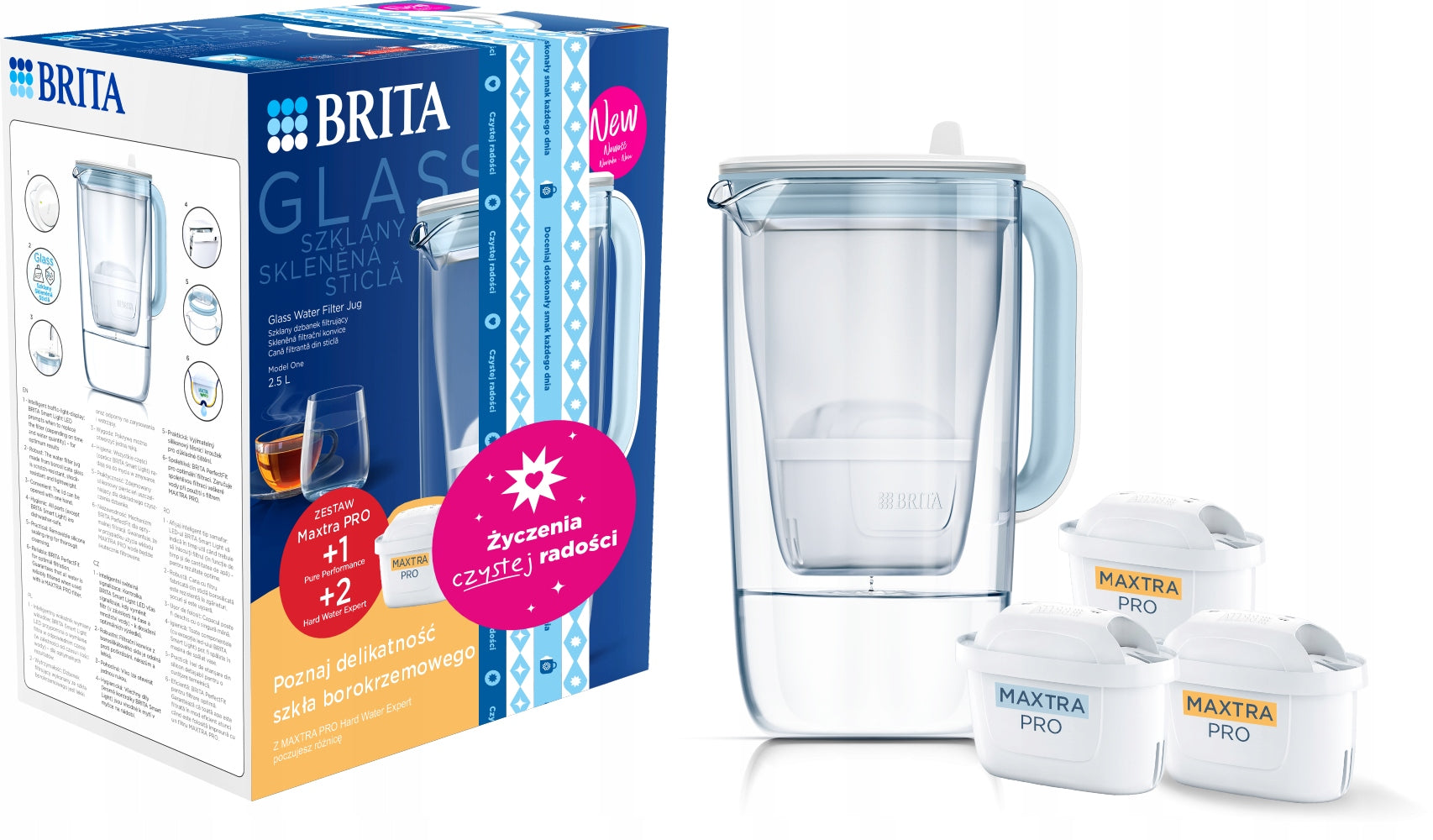 Gift set BRITA Glass jug, Pure Performance cartridge,2x Hard Water Packaging status original