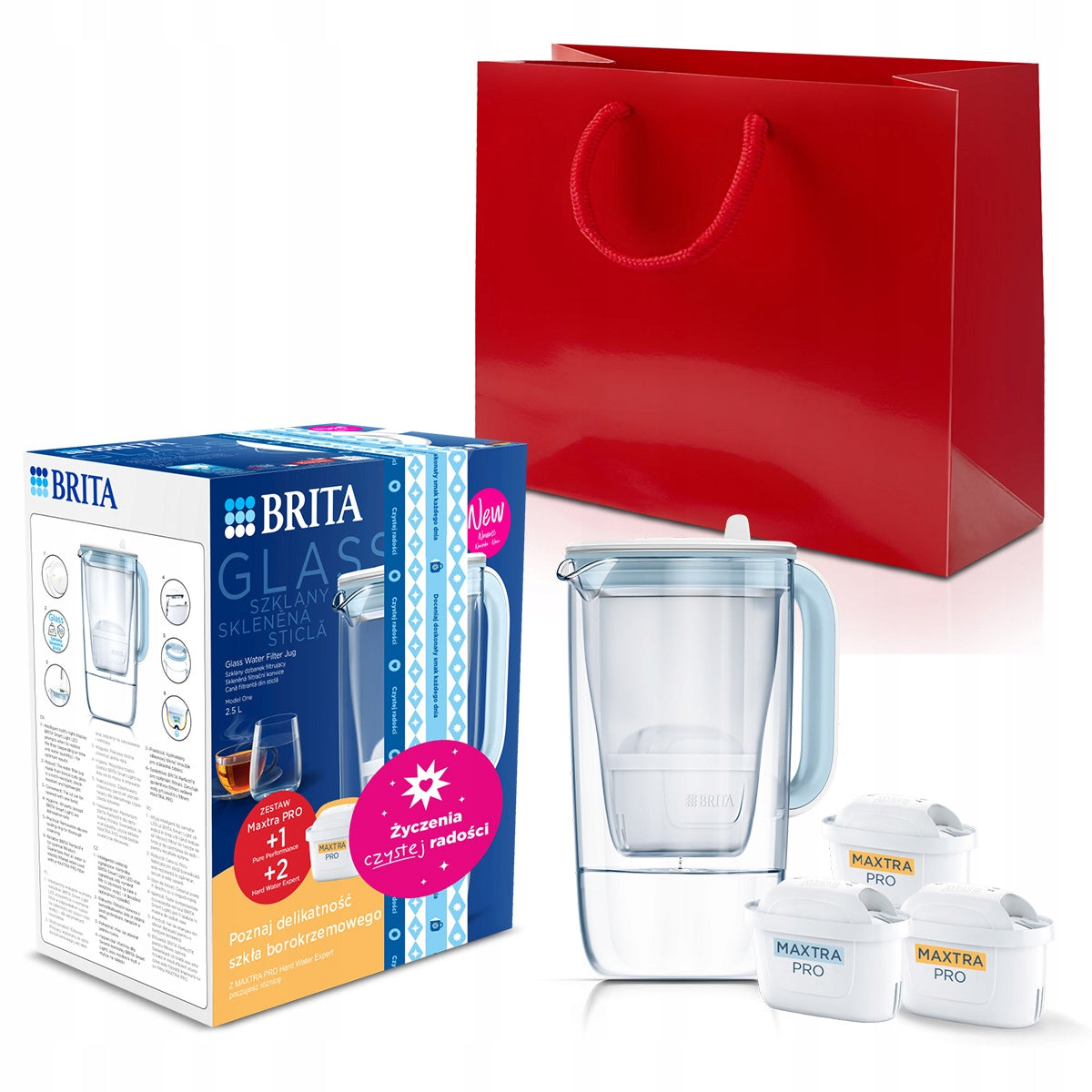 Gift set BRITA Glass jug, Pure Performance cartridge,2x Hard Water