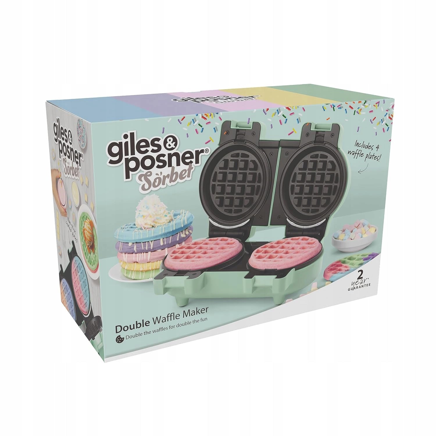 Giles Double Mini Compact Waffle Iron 1100W Pastel Green Packaging status original