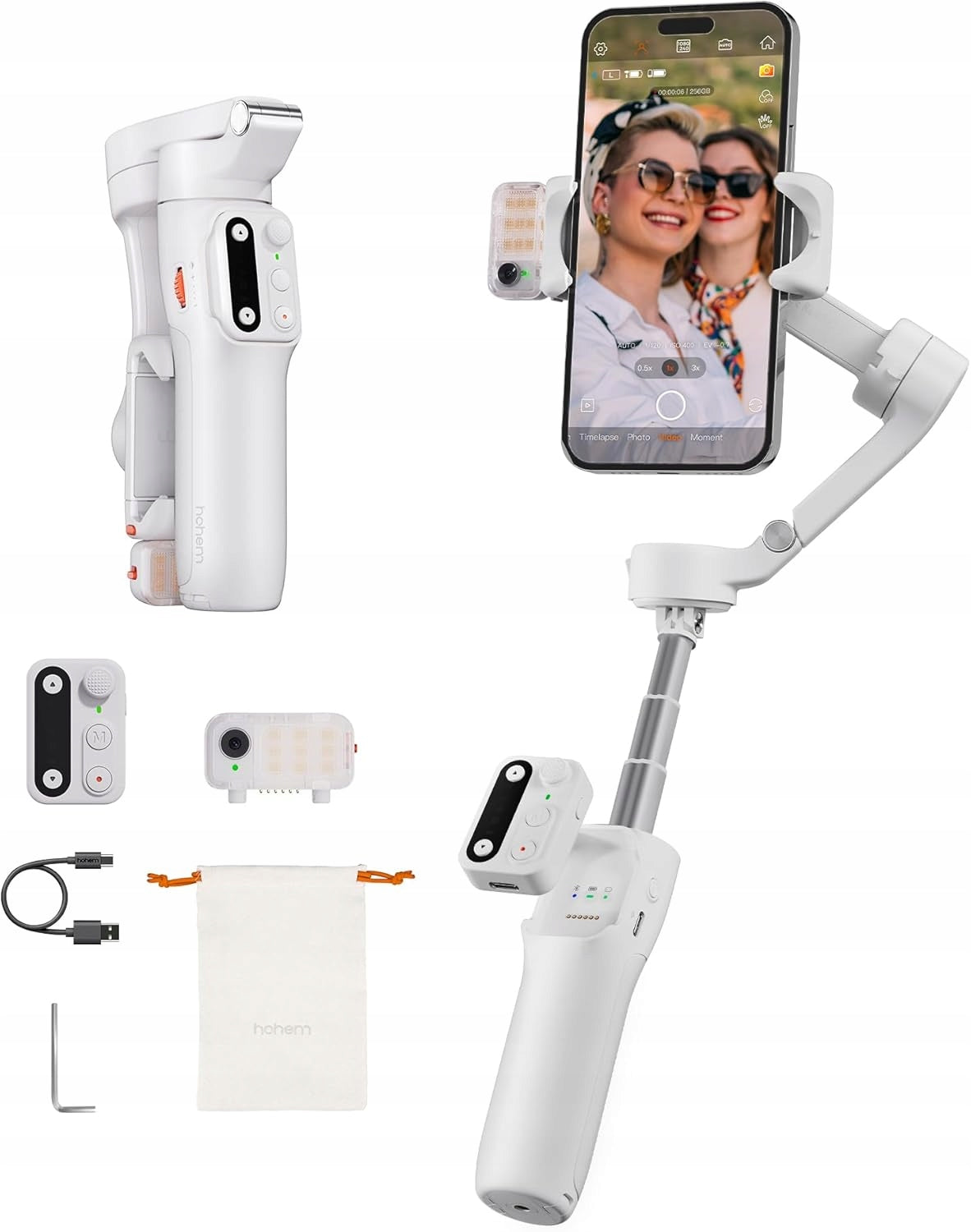 Gimbal 3-axis, boom for phone Hohem iSteady V3 White with LED lamp