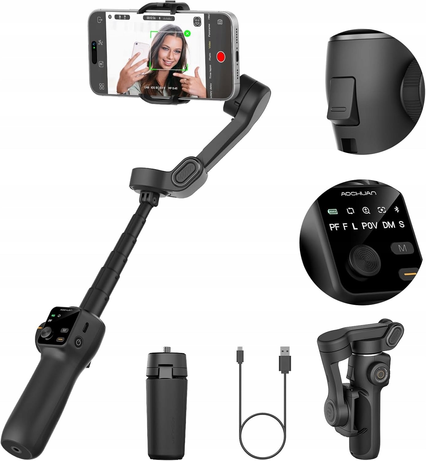 Gimbal Stabilizer AOCHUAN SMART V8 Stick Selfie Stick for Phone Smartphone