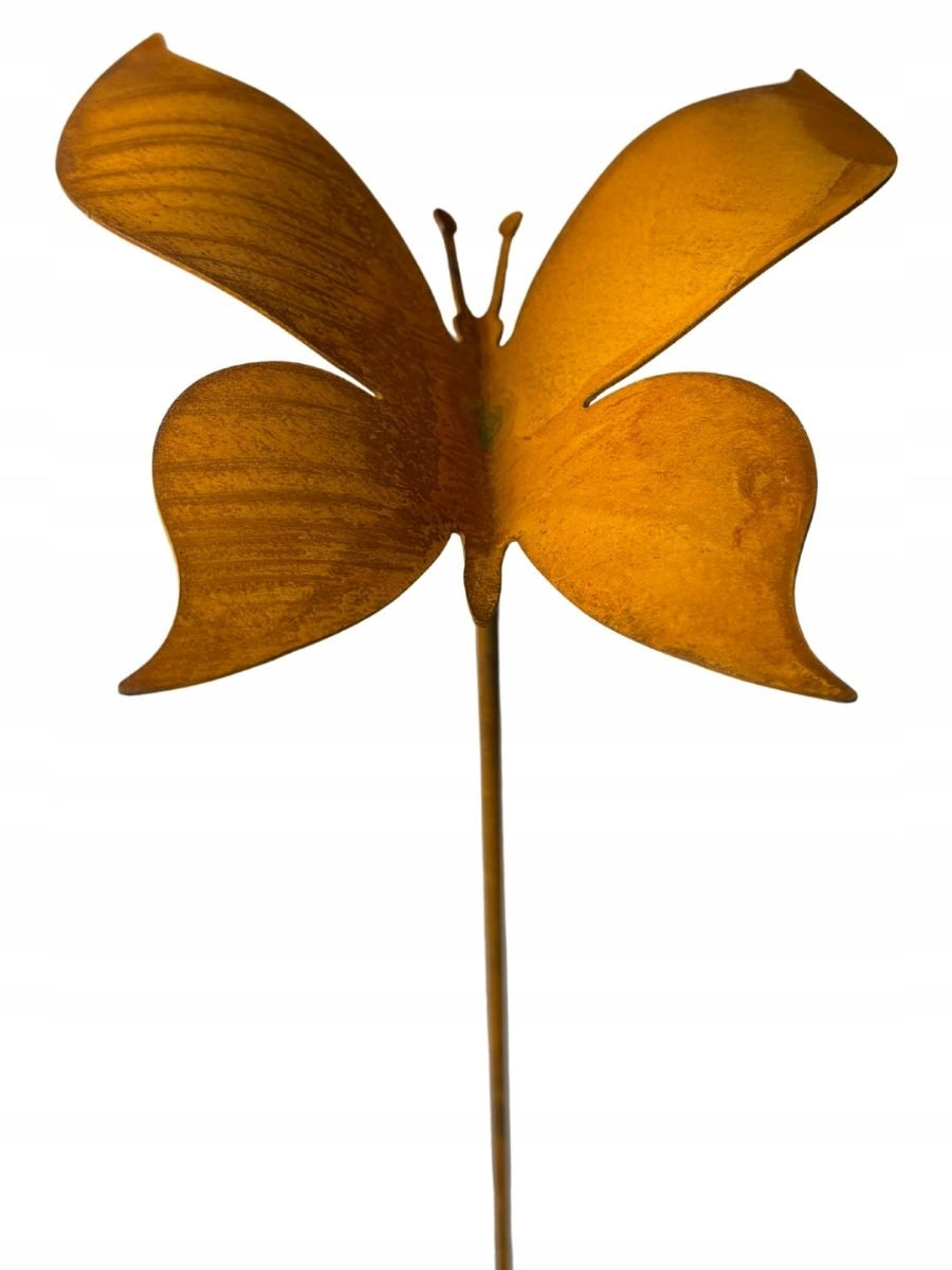 Ginko.Garden | Butterfly 3D on rod metal ornament for garden natural rust