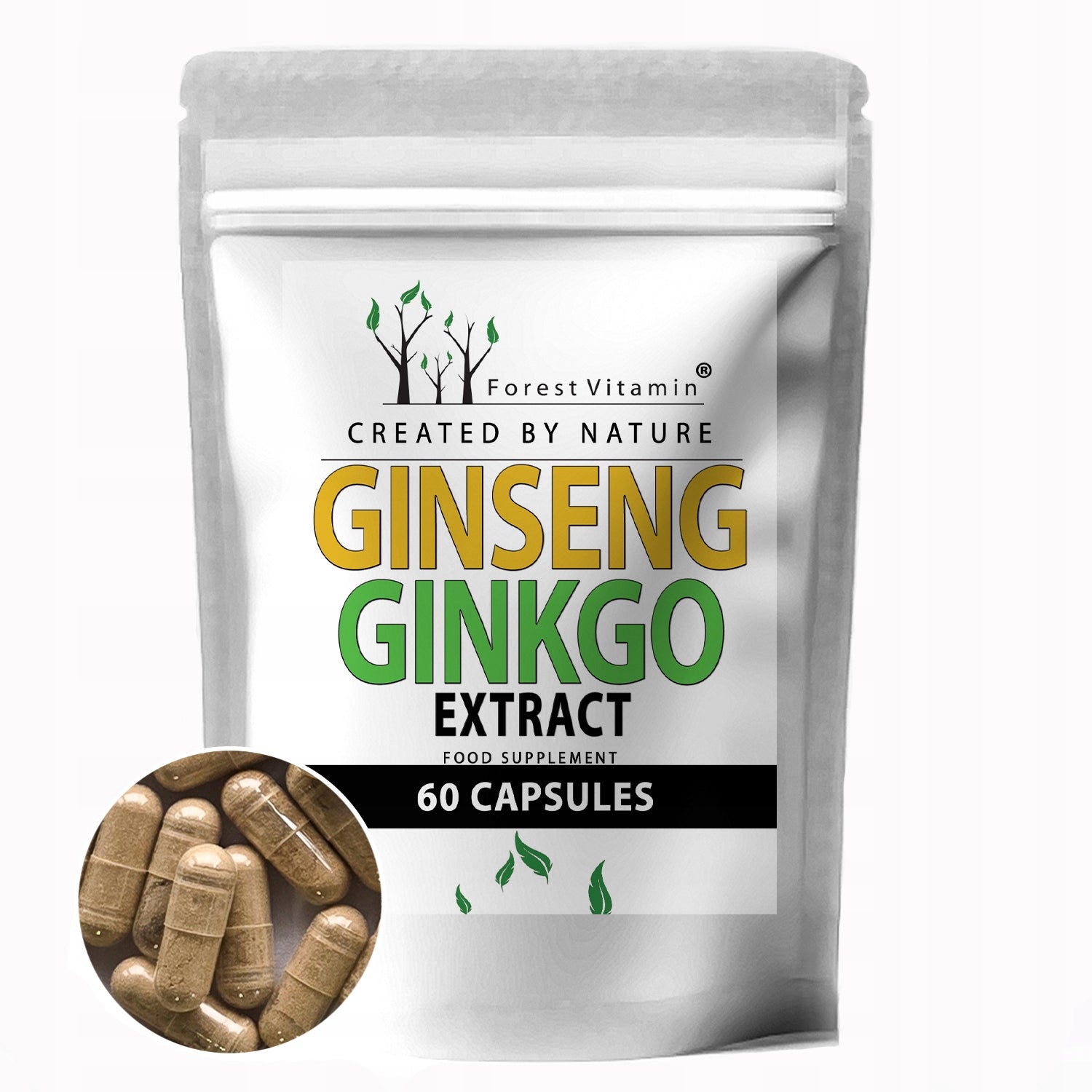 Ginseng + Ginkgo 60caps Ginkgo Biloba GINSENG FOCUS MEMORY CONCENTRATION