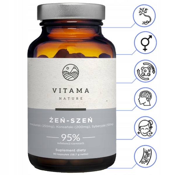 Ginseng Mix American Korean Siberian Vitama Nature 90 kaps. Expiration date at least six months from the date of purchase