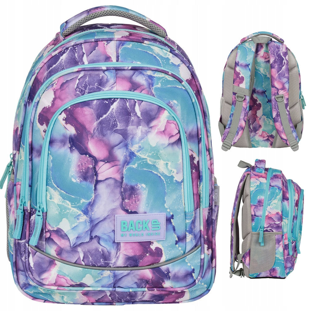Girls' Backpack BackUp Fantasy Marble Pattern Turquoise Purple Manufacturer code PLB6X27