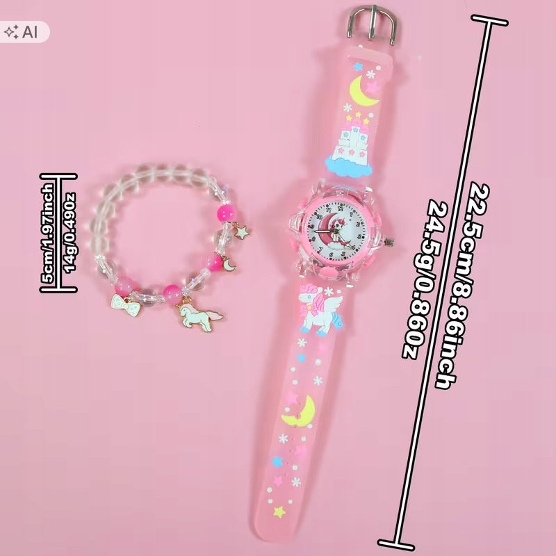 Girls' Watch Set - Quartz LED Unicorn Pony and Bracelet Brand no brand