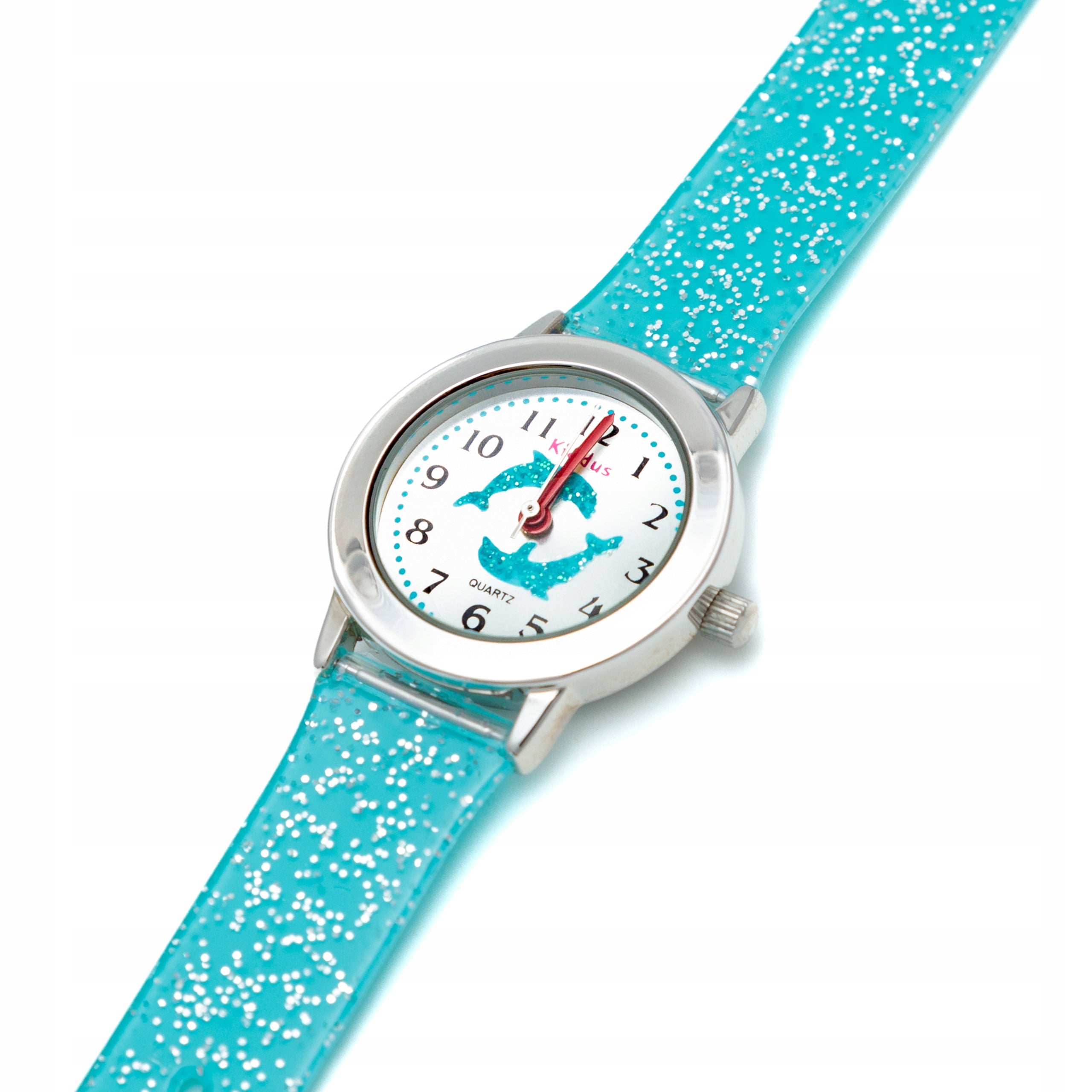 Girls' wrist watch with glitter. Includes exercises for learning the time. Brand Kiddus