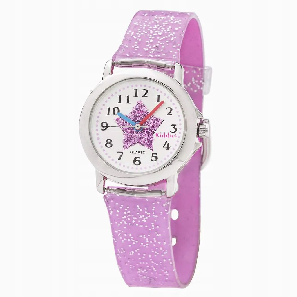 Girls' wrist watch with glitter. Includes exercises for learning the time. Manufacturer code WAFAB4